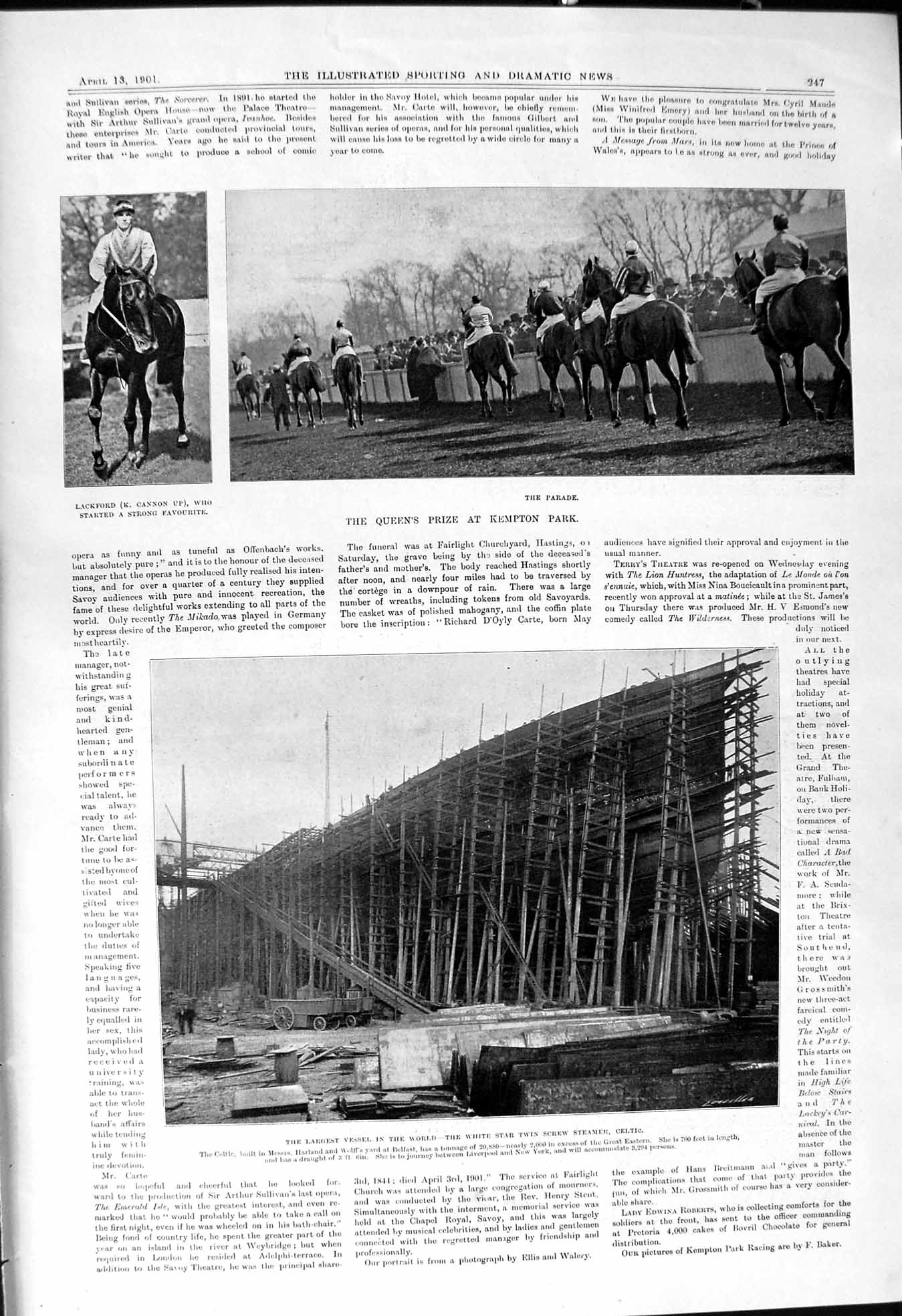 Old 1901 Horse Racing Sport Lackford Cannon Kempton Park Ship Steamer Victorian