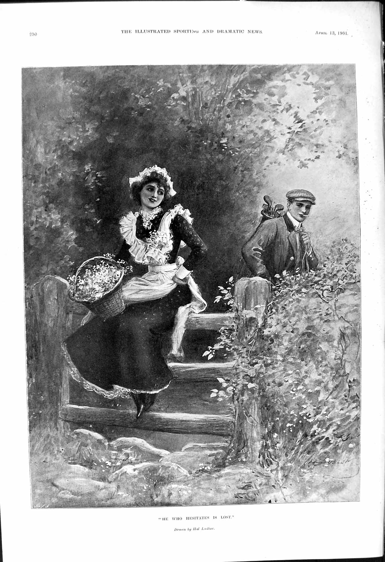 Old 1901 Golf Man Lady Flowers Ludlow Raquets Dames-Longworth Rue Noe Victorian