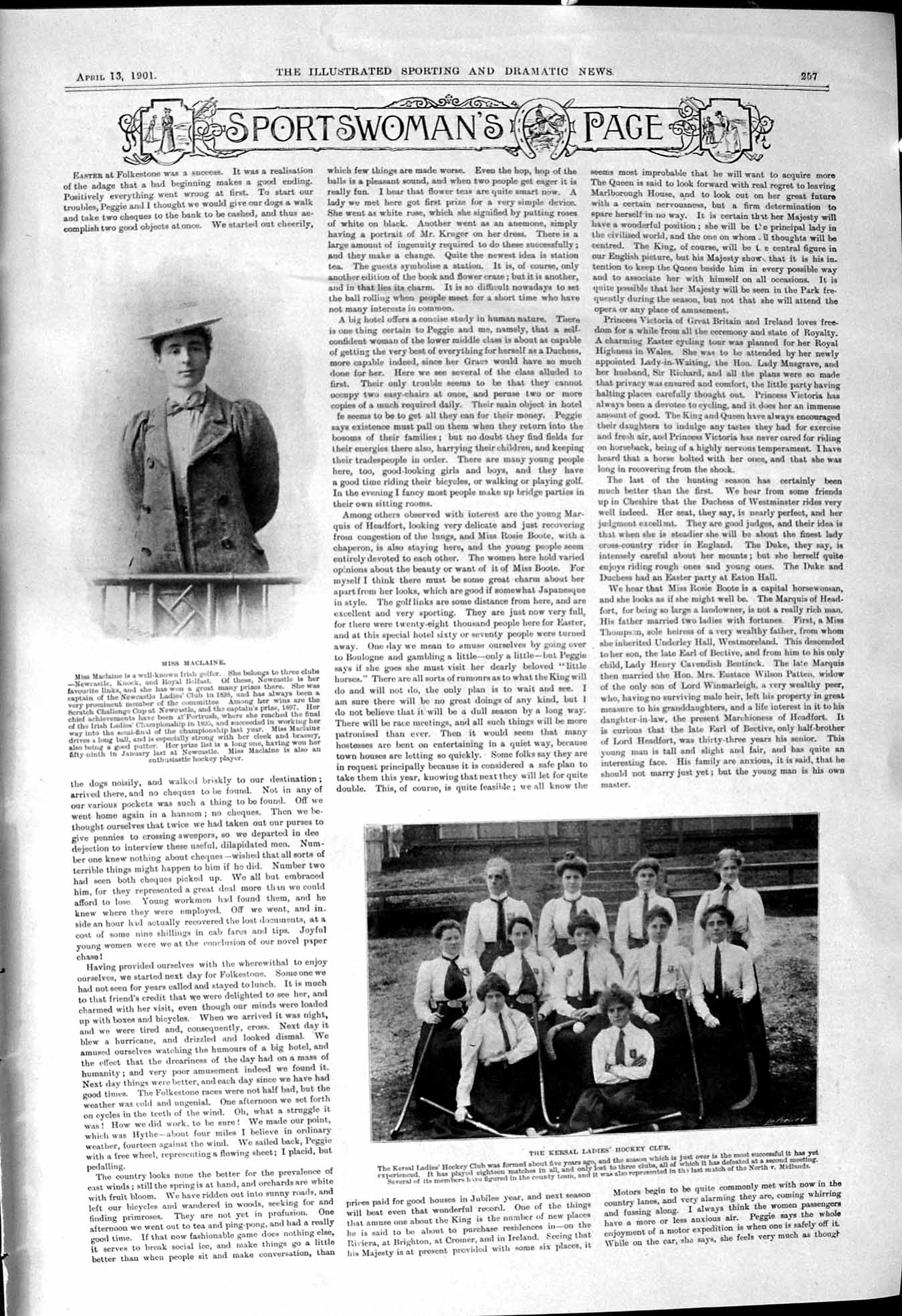 Antique Old Print 1901 Kersal Ladies Hockey Team Ladies Golf Maclaine Gsmith