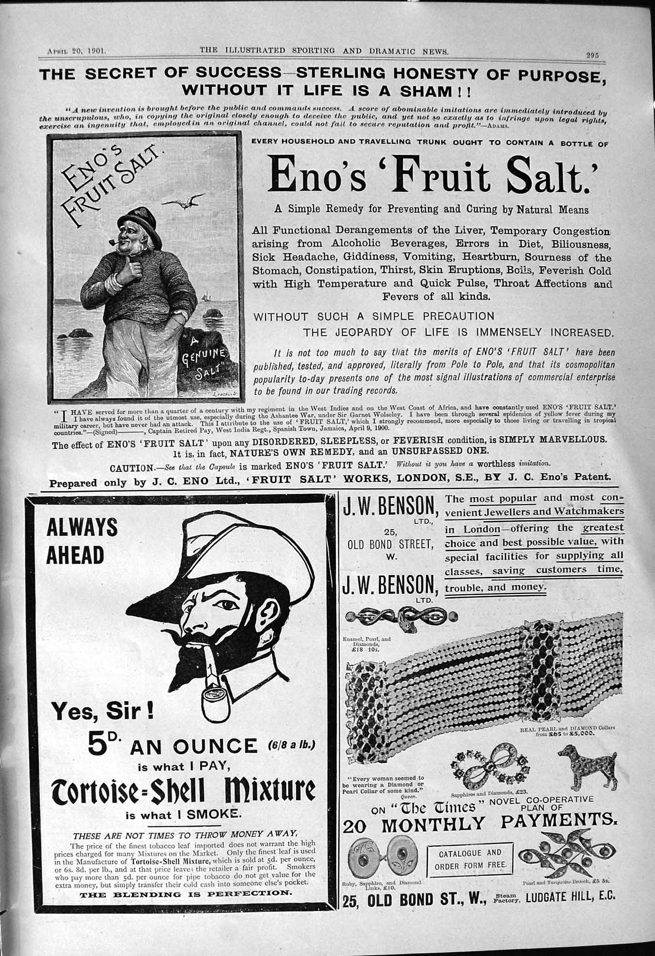 Antique Old Print 1901 Eno'S Fruit Salt Tortoise-Shell Mixture Tobacco Benson