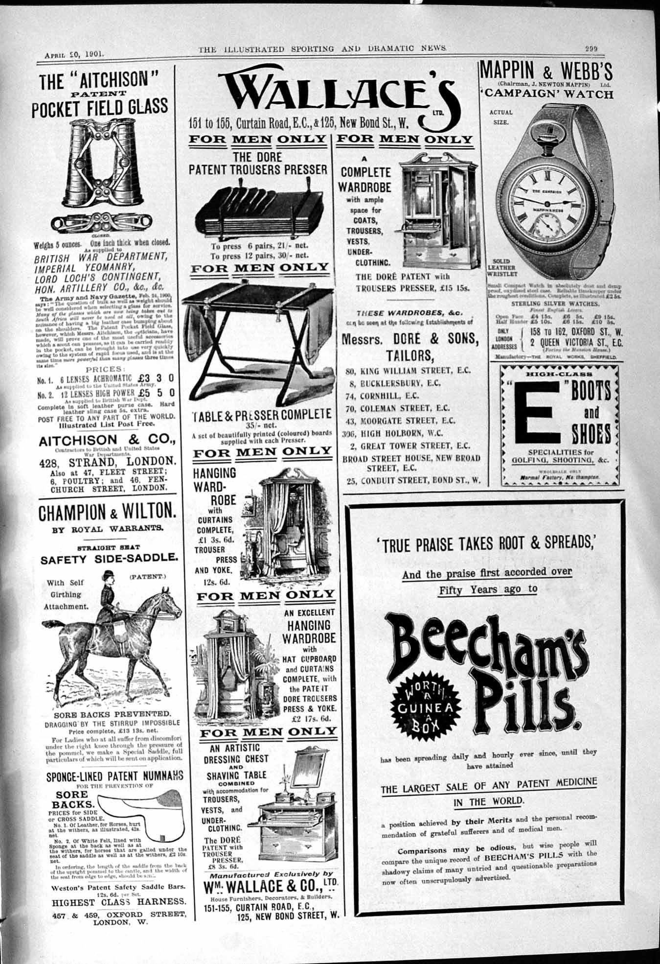 Old Print 1901 Wallace Mappin Webb Beechams Pills Aitchison Pocket Glass 20th