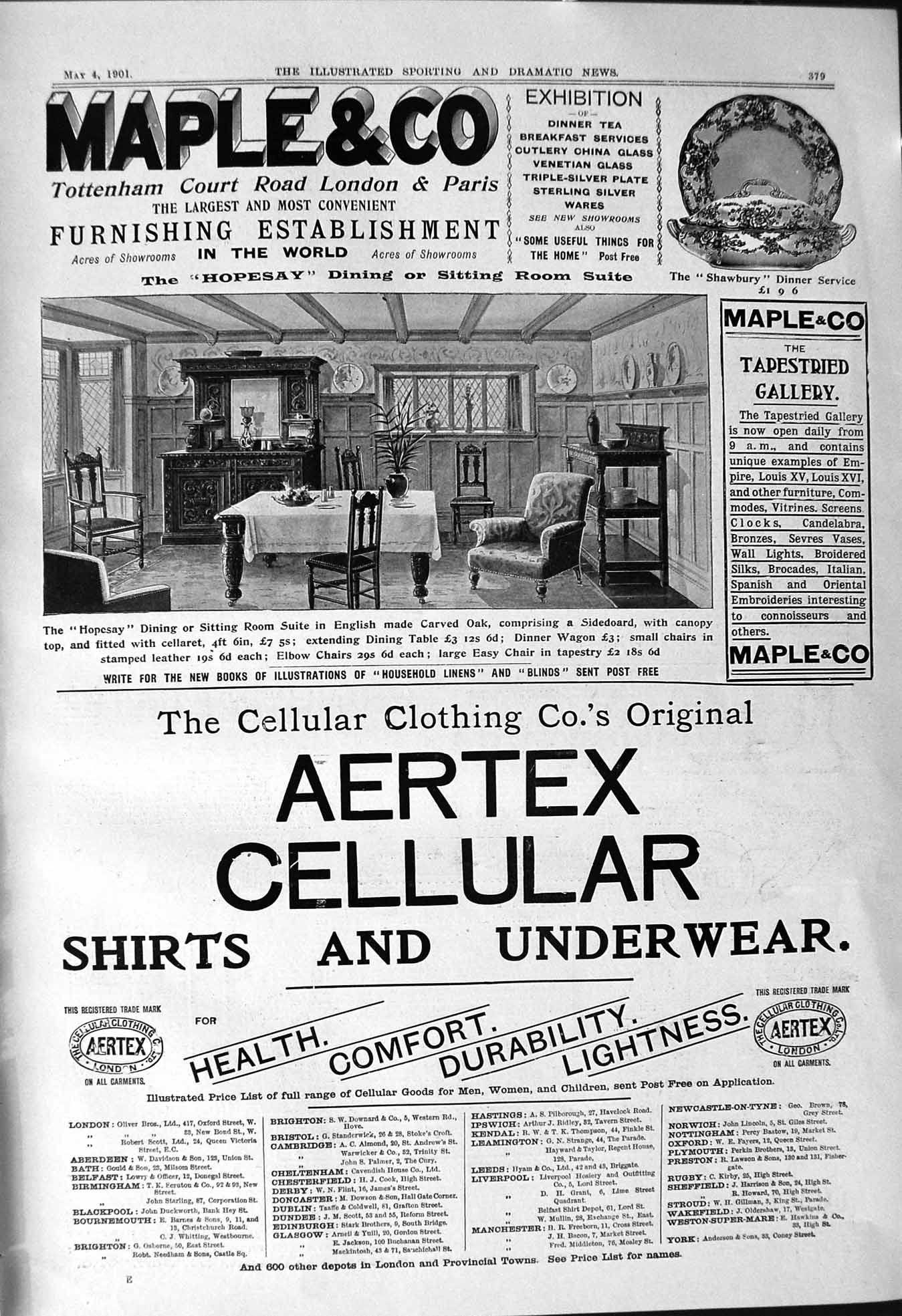 Old Print 1901 Maple Furnishing Aertex Cellular Clothing Shirts Underwear 20th