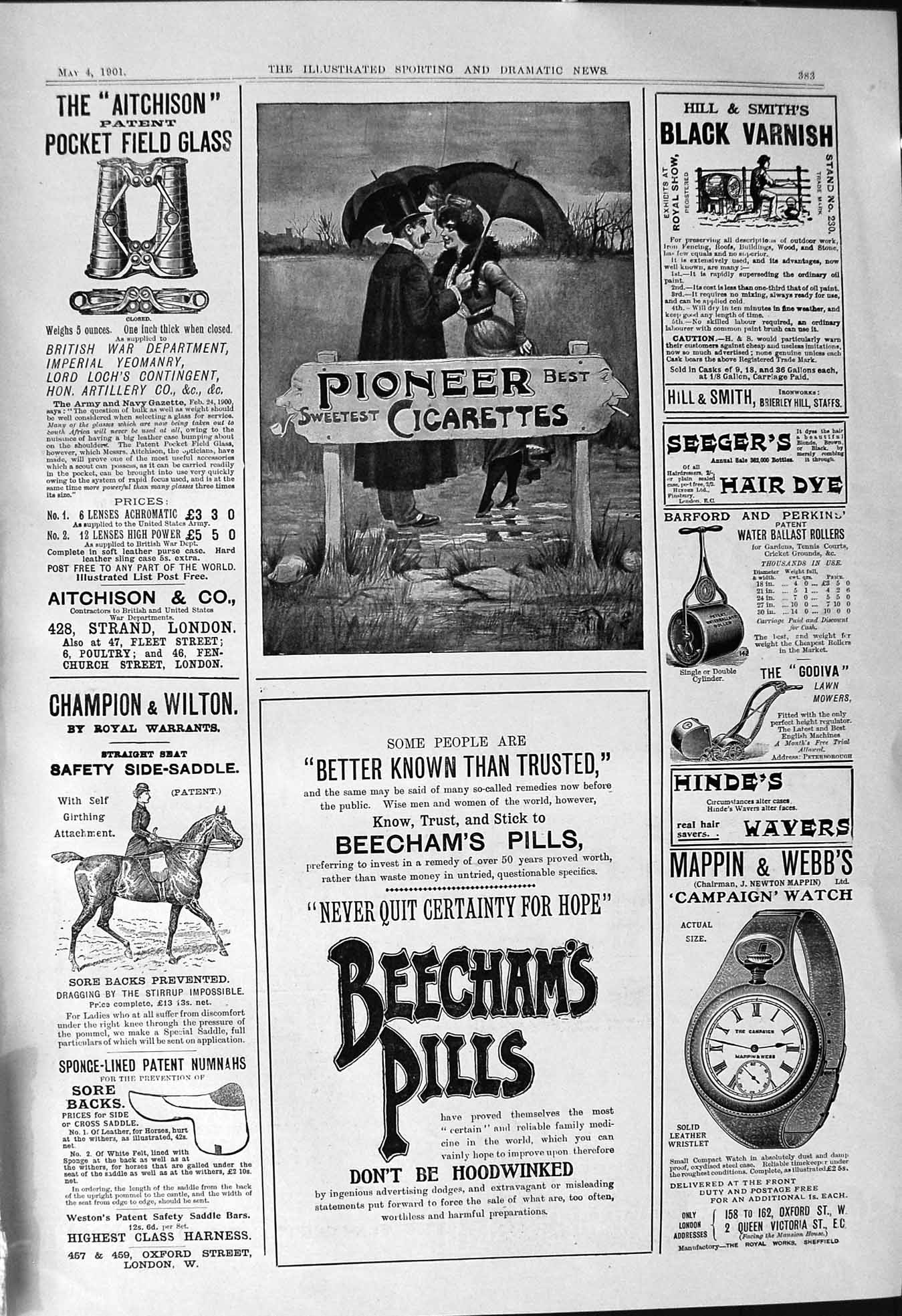 Antique Print 1901 Pioneer Cigarettes Beechams Pills Mappin Webb Aitchison 20th
