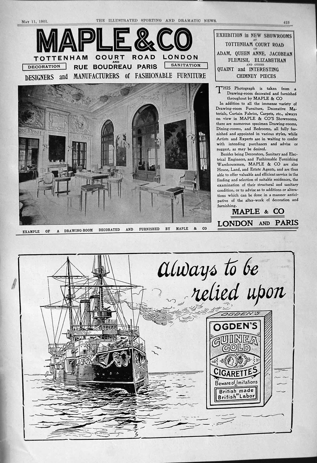 Old 1901 Maple Furniture Ogden Cigarettes Hammond Hammersmith Council Victorian