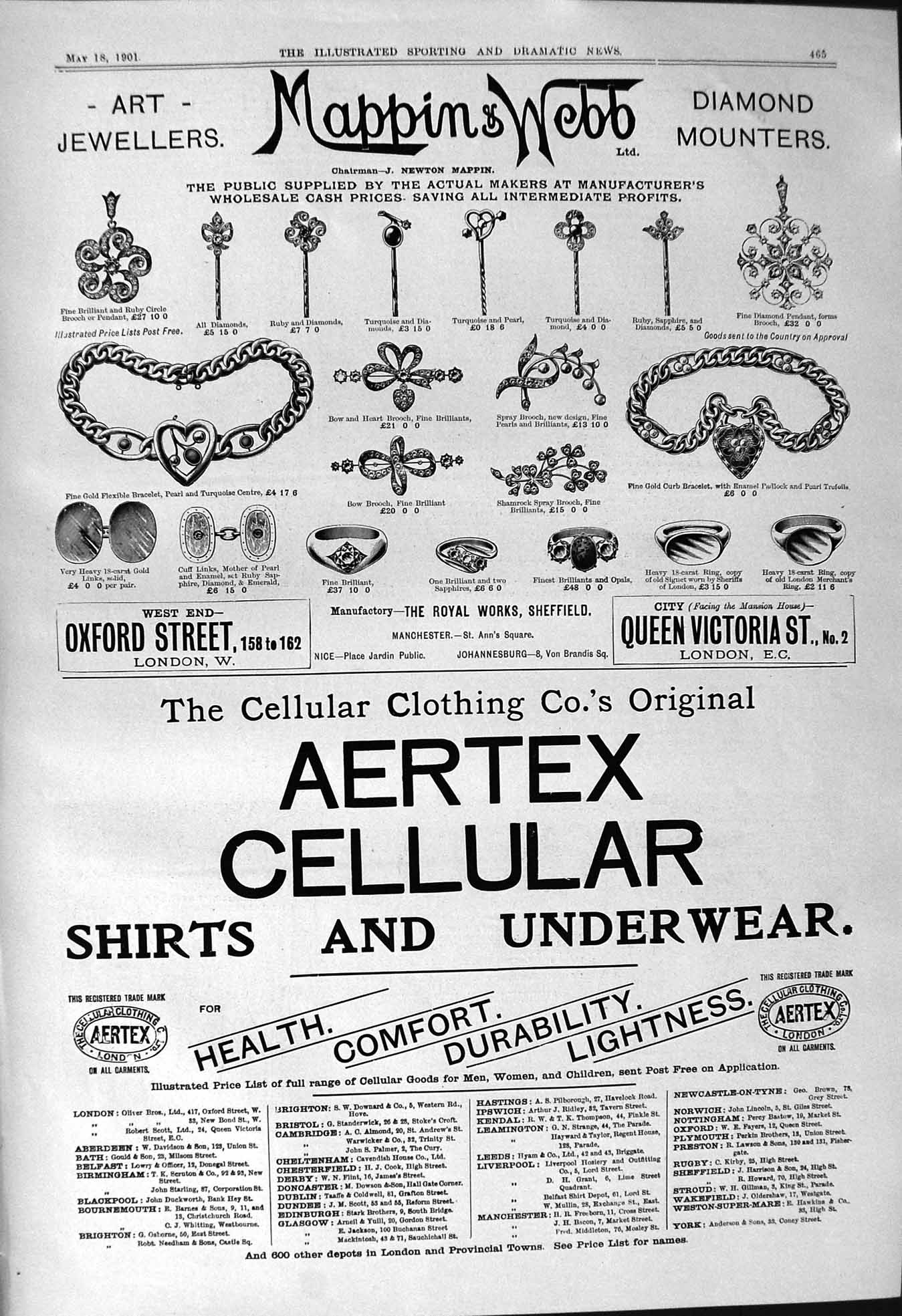 Antique Print 1901 Mappin Webb Aertex Shirts Cellular Underwear Mappin Webb