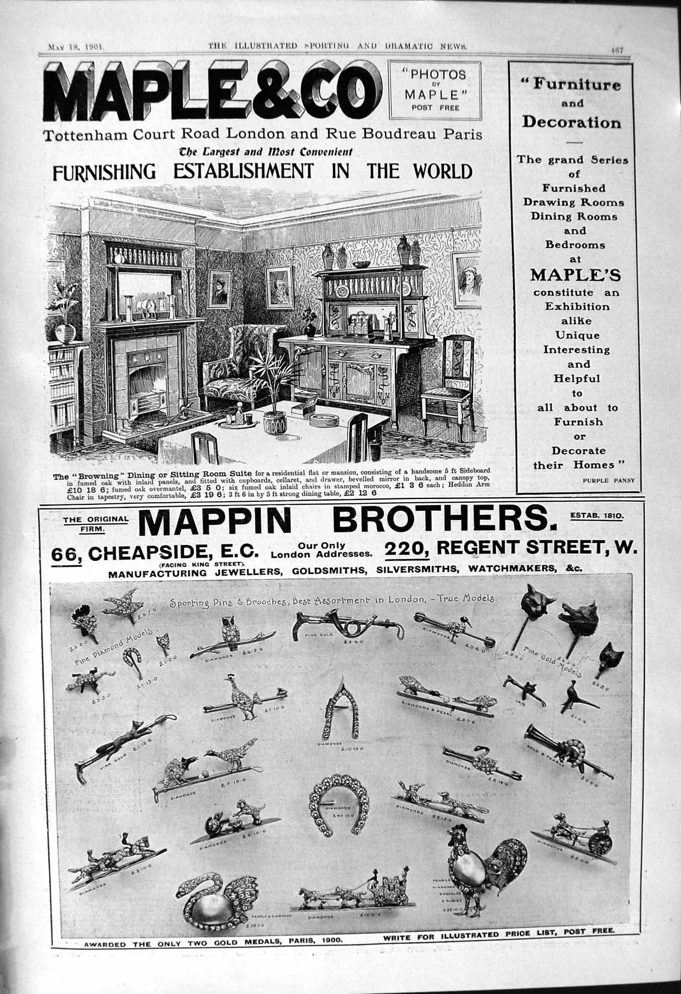 Antique Print 1901 Maple Furnishing Mappin Brothers Norfolk Royal Hunt Cup 20th