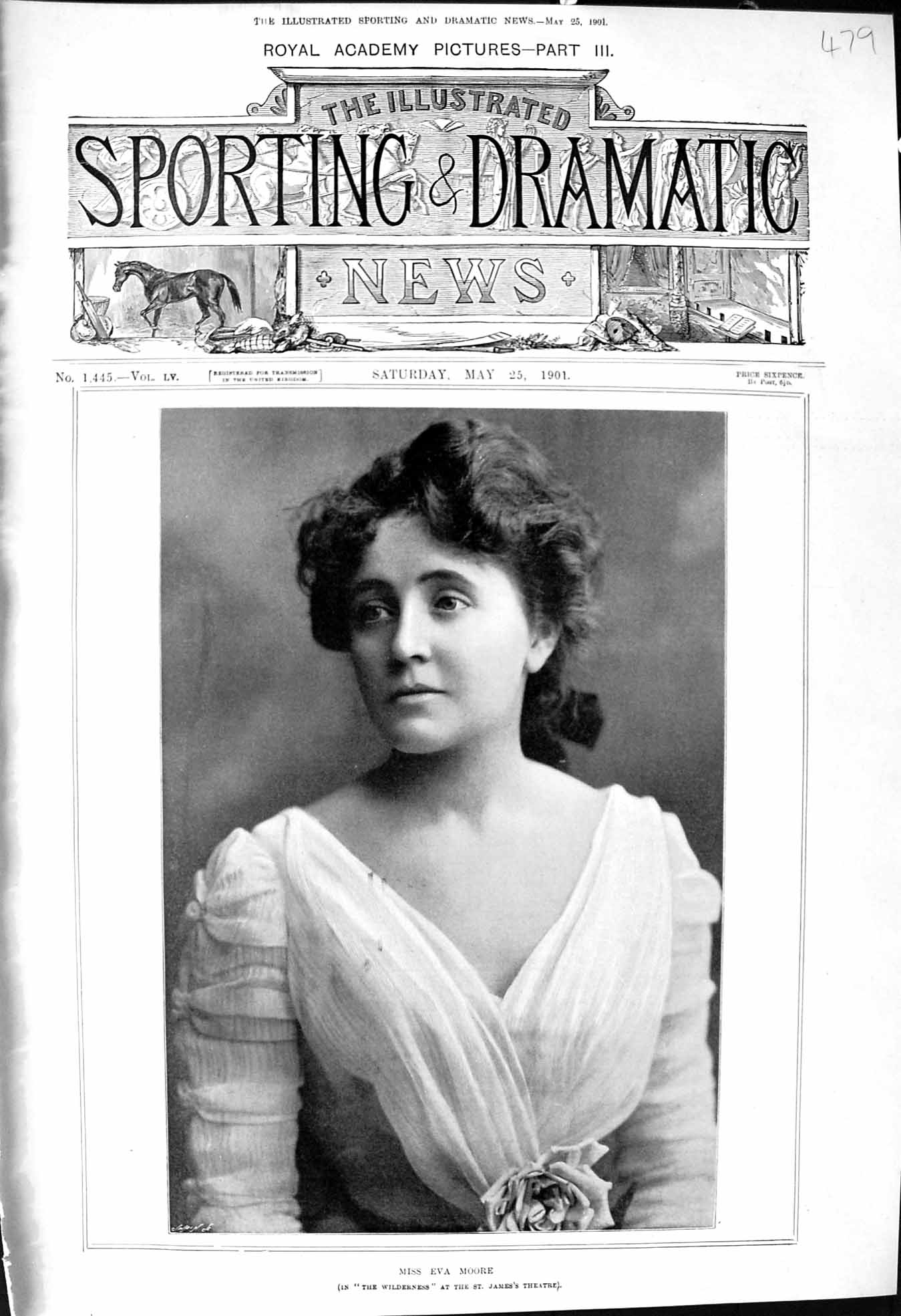 Antique Old Print 1901 Miss Eva Moore Wilderness St. James'S Theatre Actress