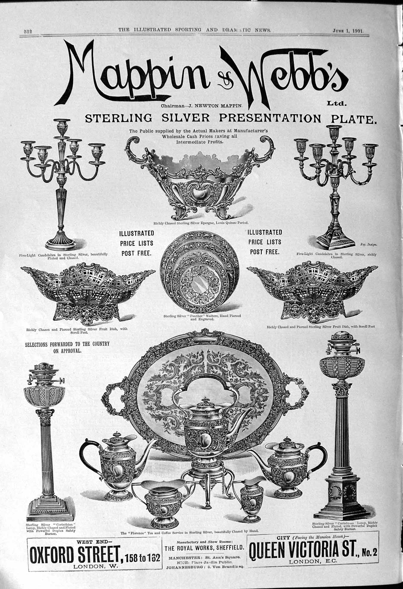 Antique Old Print 1901 Mappin Webb Sterling Silver Presentation Plate London