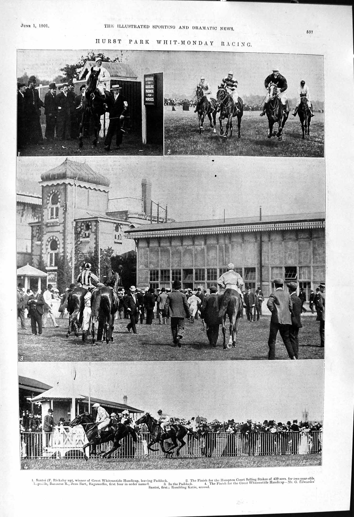 Old 1901 Hurst Park Horse Racing Santoi Edwardes Rose Kerker Edna Jan Victorian
