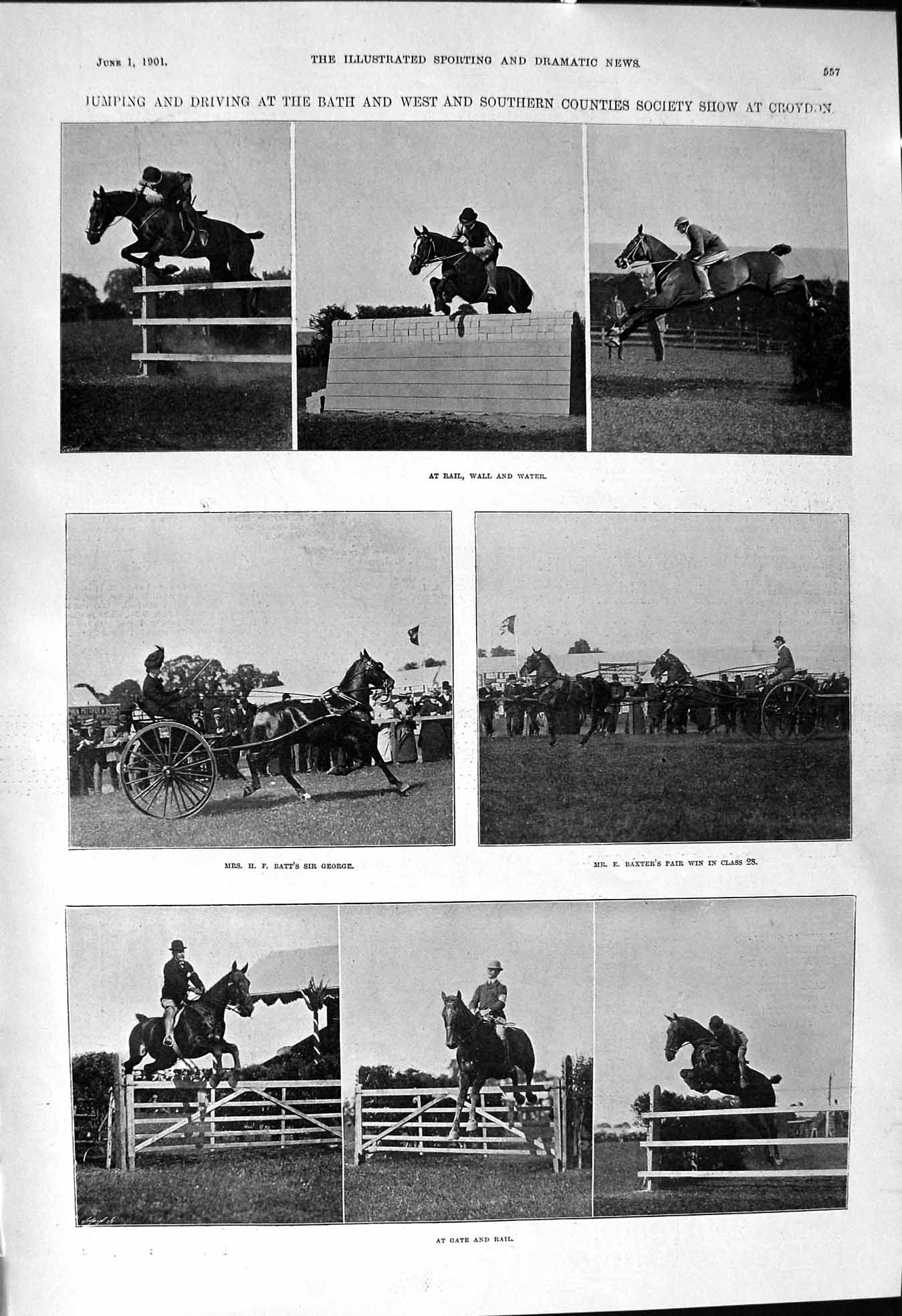 Old 1901 Horses Jumping Driving Croydon Batt George Baxter Sport Mapp Victorian