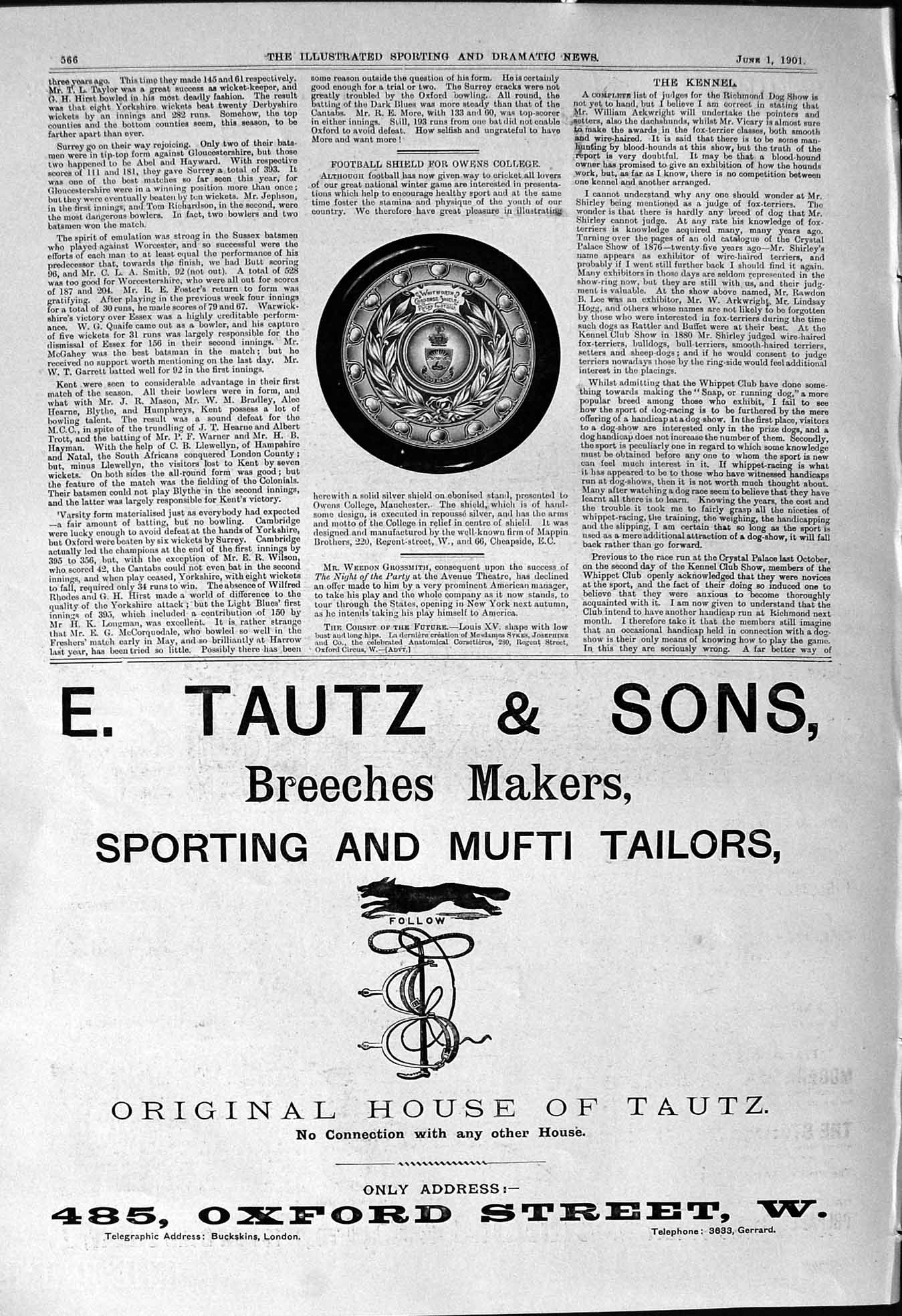 Old 1901 Football Shield Owens College Tautz Tailors Streeter Jewelle Victorian