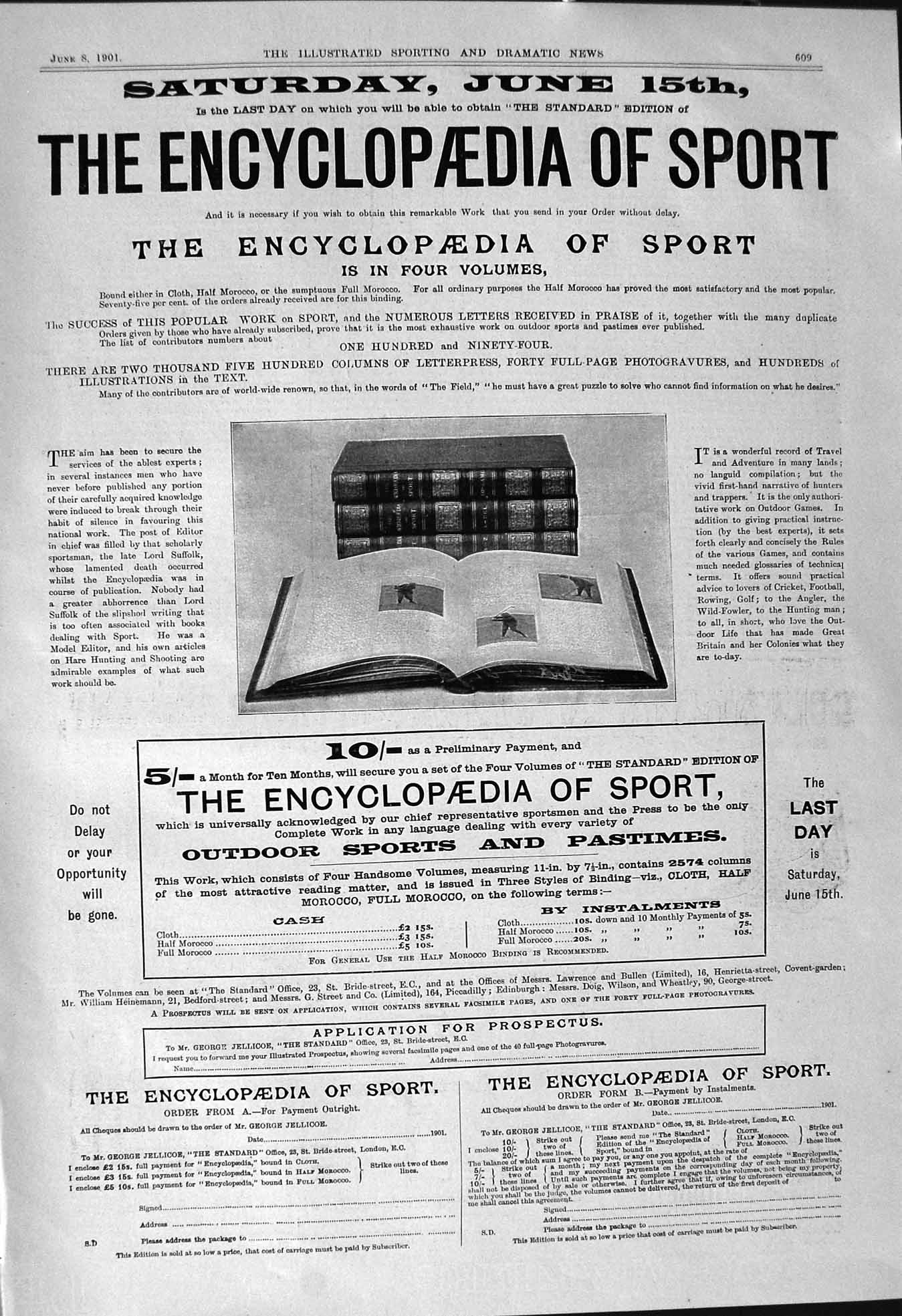 Old Antique Print 1901 Advertisement Encyclopaedia Sport Outdoor Pastimes 20th