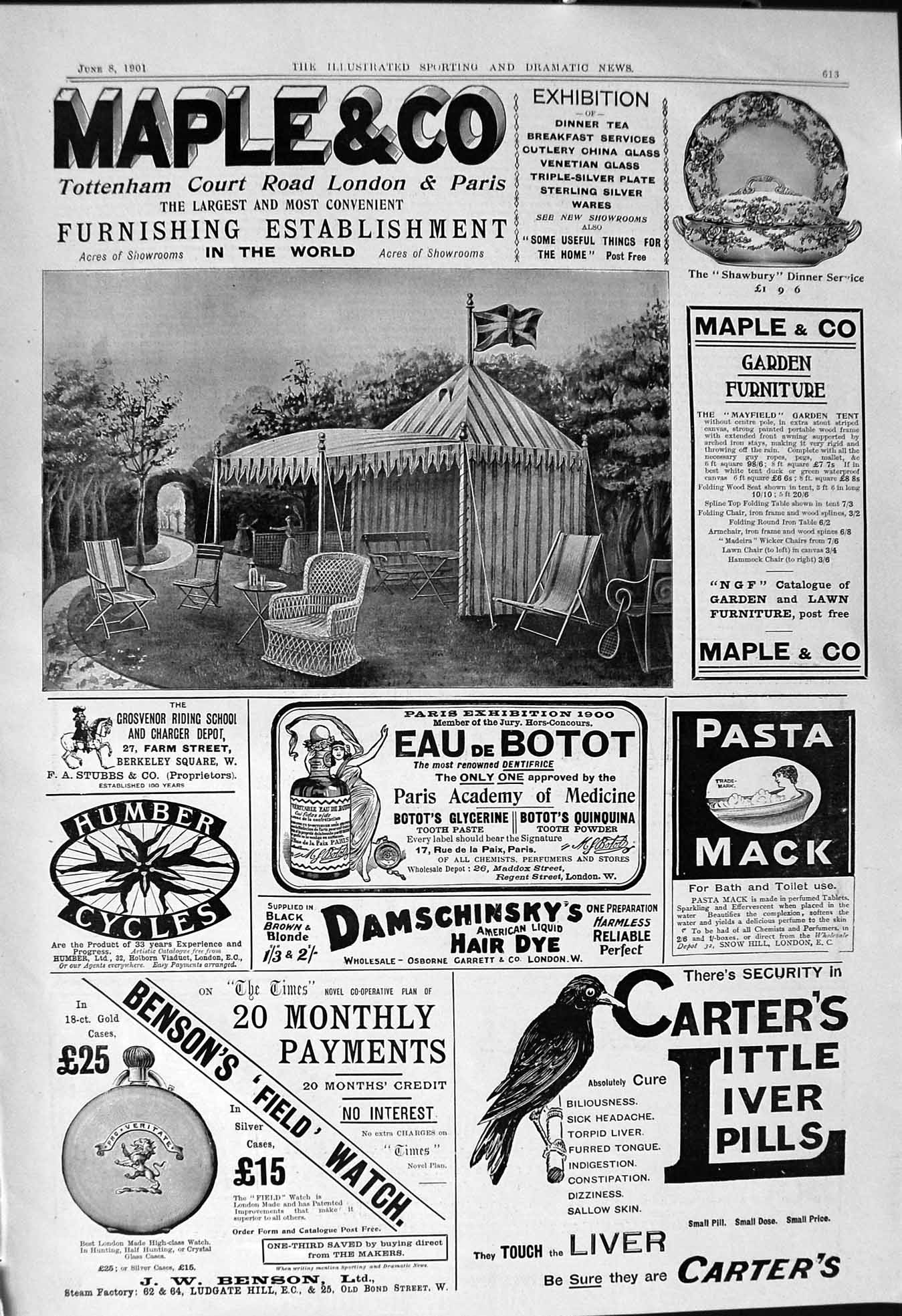 Old 1901 Maple Furnishings Maple Carter'S Liver Pills Bensons Watches Victorian