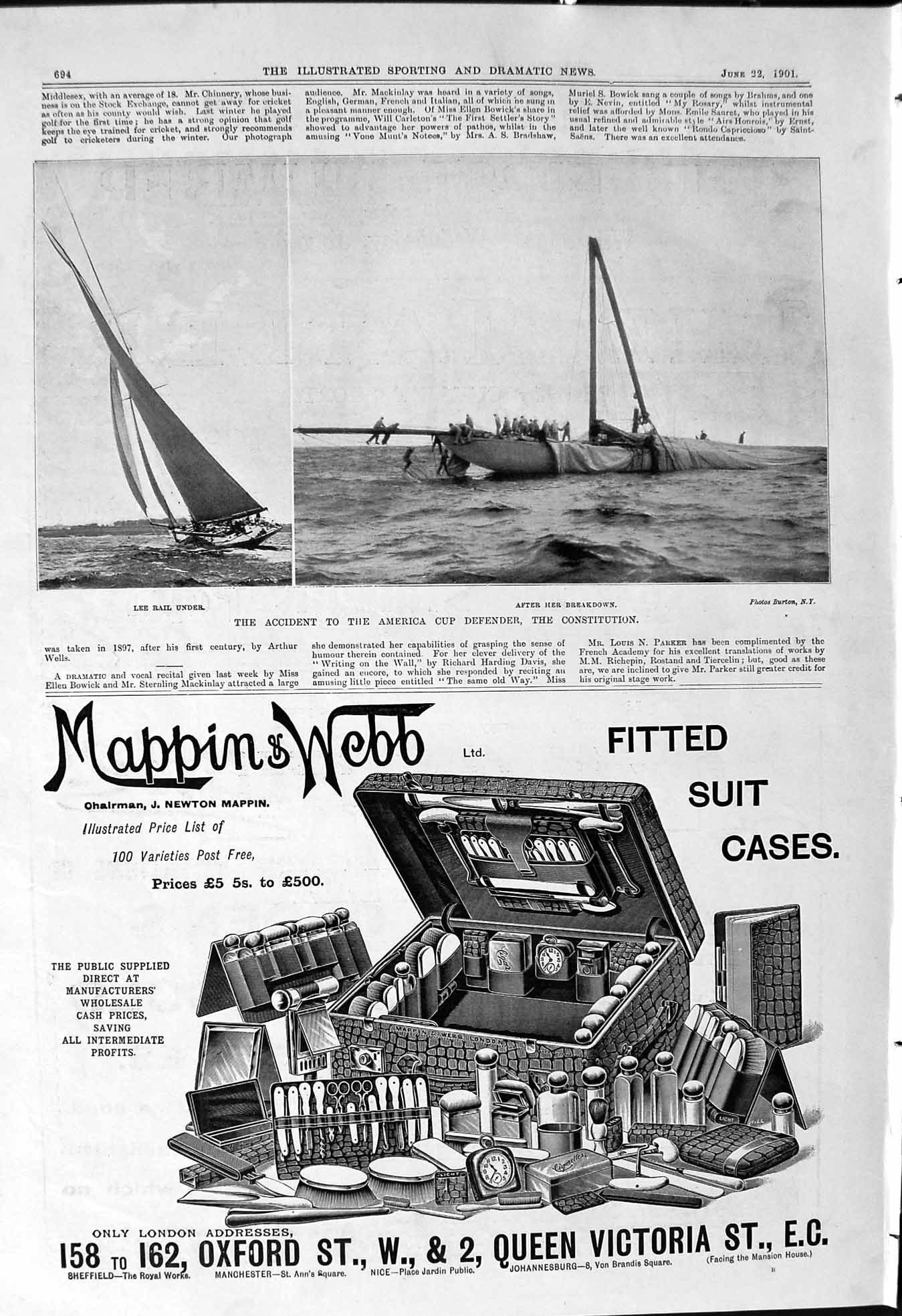 Old Print 1901 America Cup Defender Constitution Mappin Webb Tatler Paper 20th