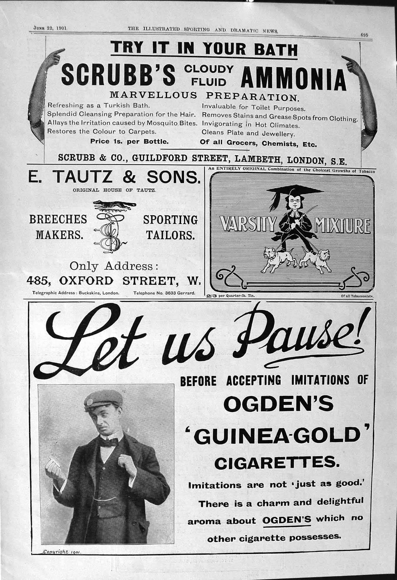 Old 1901 Scrubbs Ammonia Ogdens Cigarettes Kodak Photography Robinson Victorian