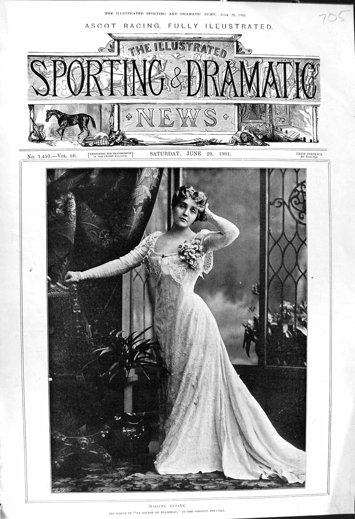 Antique Old Print 1901 Madame Rejane Sabine Coronet Theatre Beautiful Lady 20th