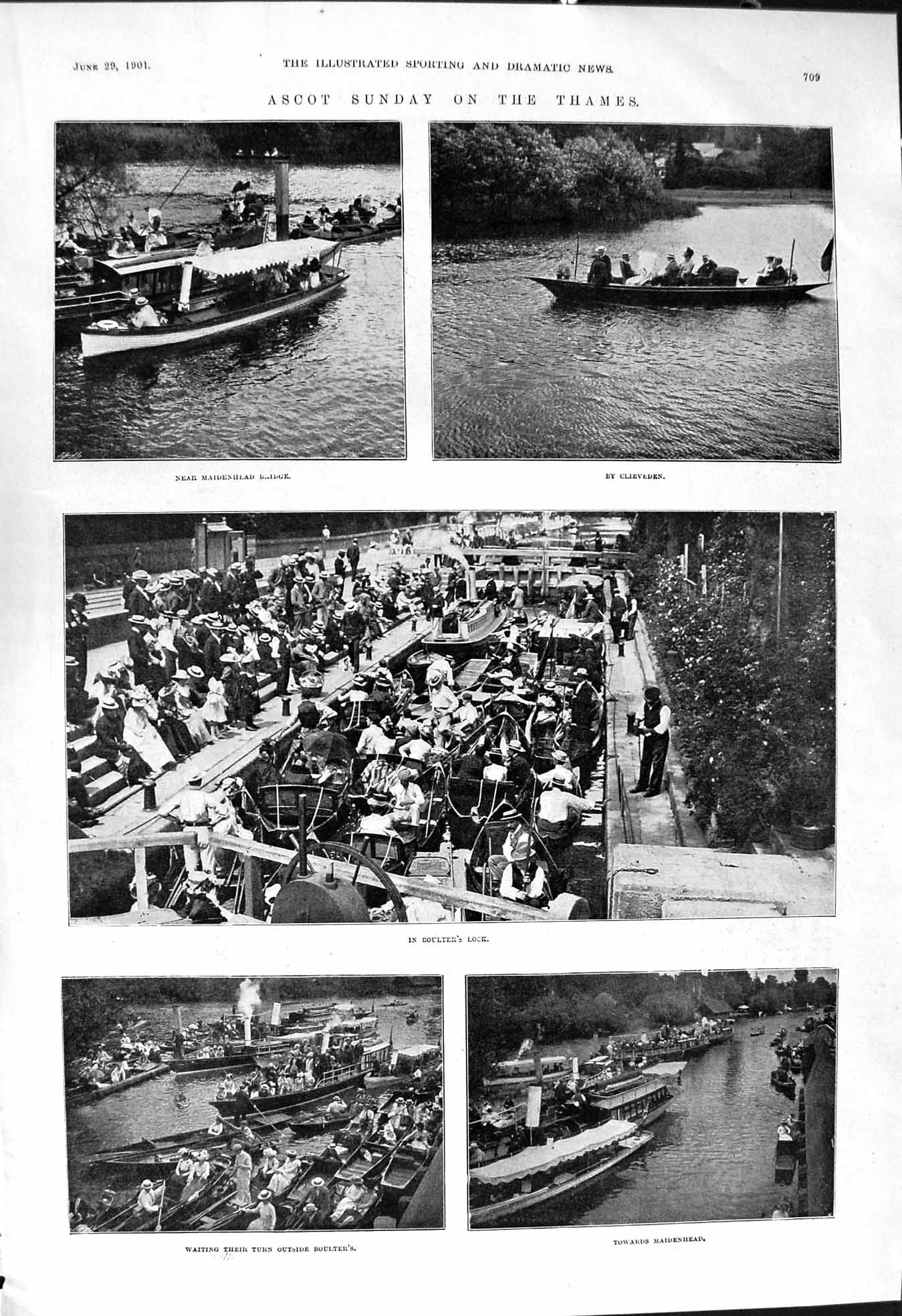 Old 1901 Ascot Sunday River Thames Boulter'S Lock Maidenhead Bridge B Victorian