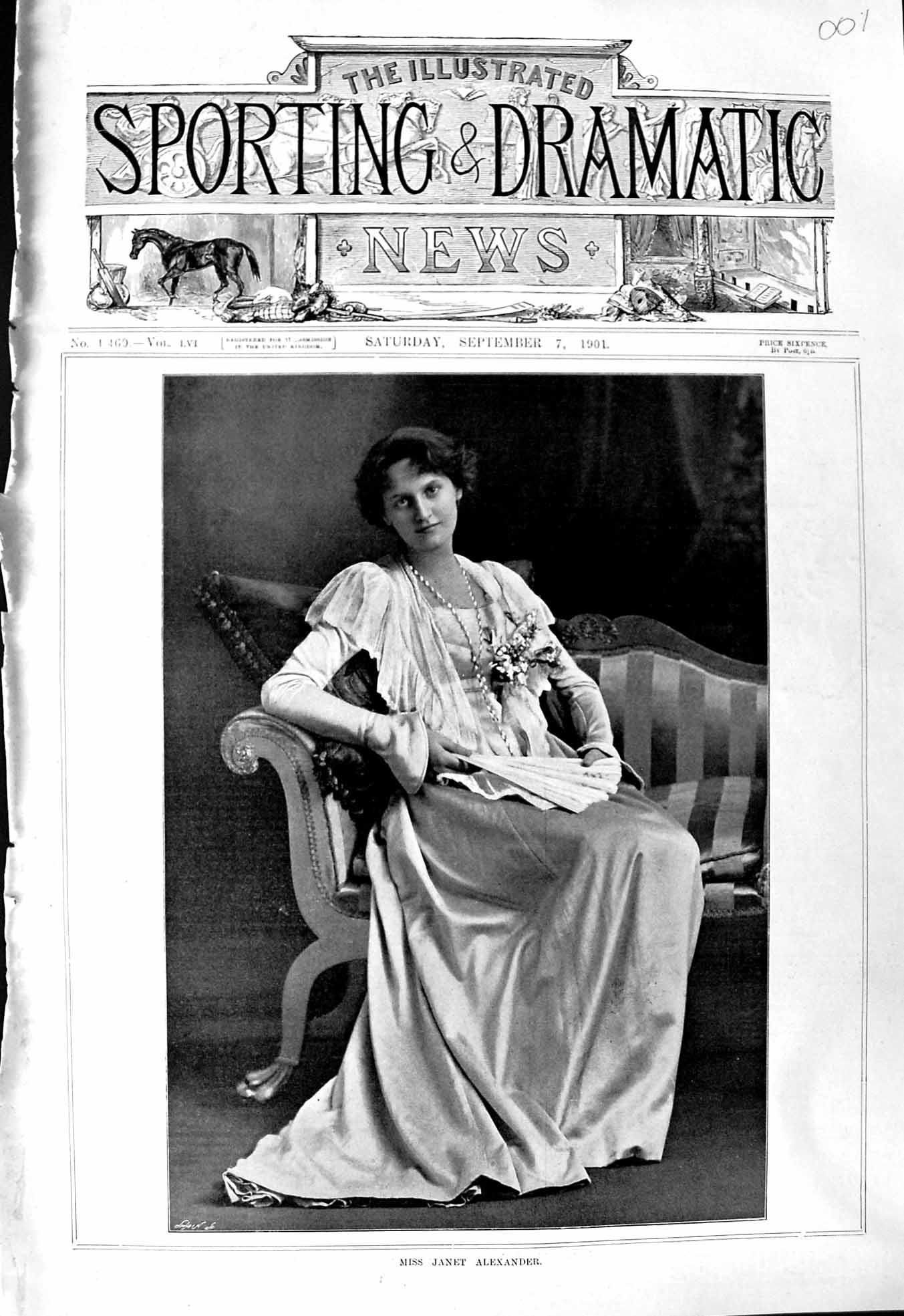 Original Old Antique Print 1901 Portrait Photograph Miss Janet Alexander 20th