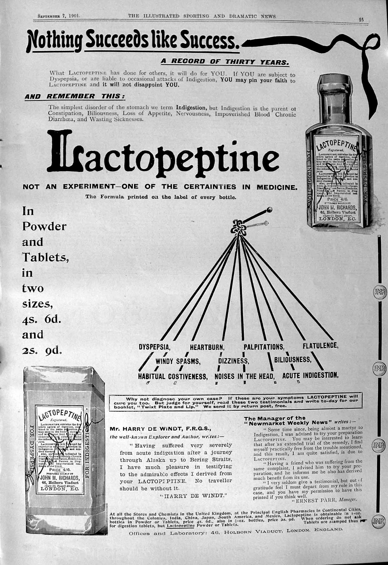 Antique Print 1901 Lactopeptine Medicine Offices Laboratory Holborn Viaduct