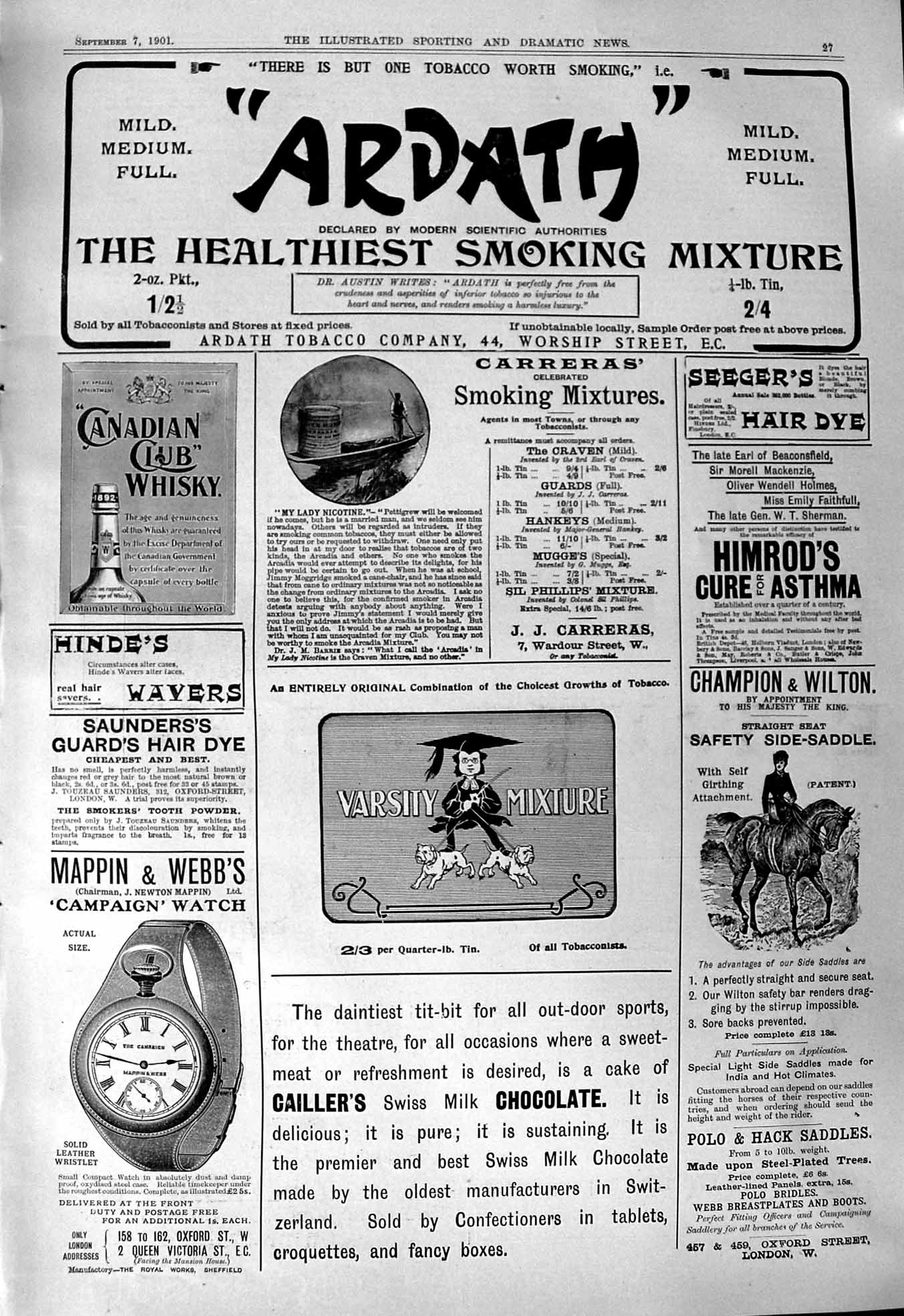 Old Print 1901 Ardath Smoking Mixture Mappin Webb Watches Varsity Himrod 20th