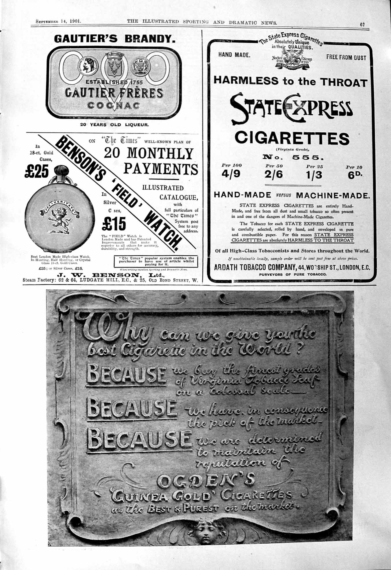 Old Print 1901 Gautiers Brandy Cigarettes Ogdens Buffet Earls Court Maple 20th