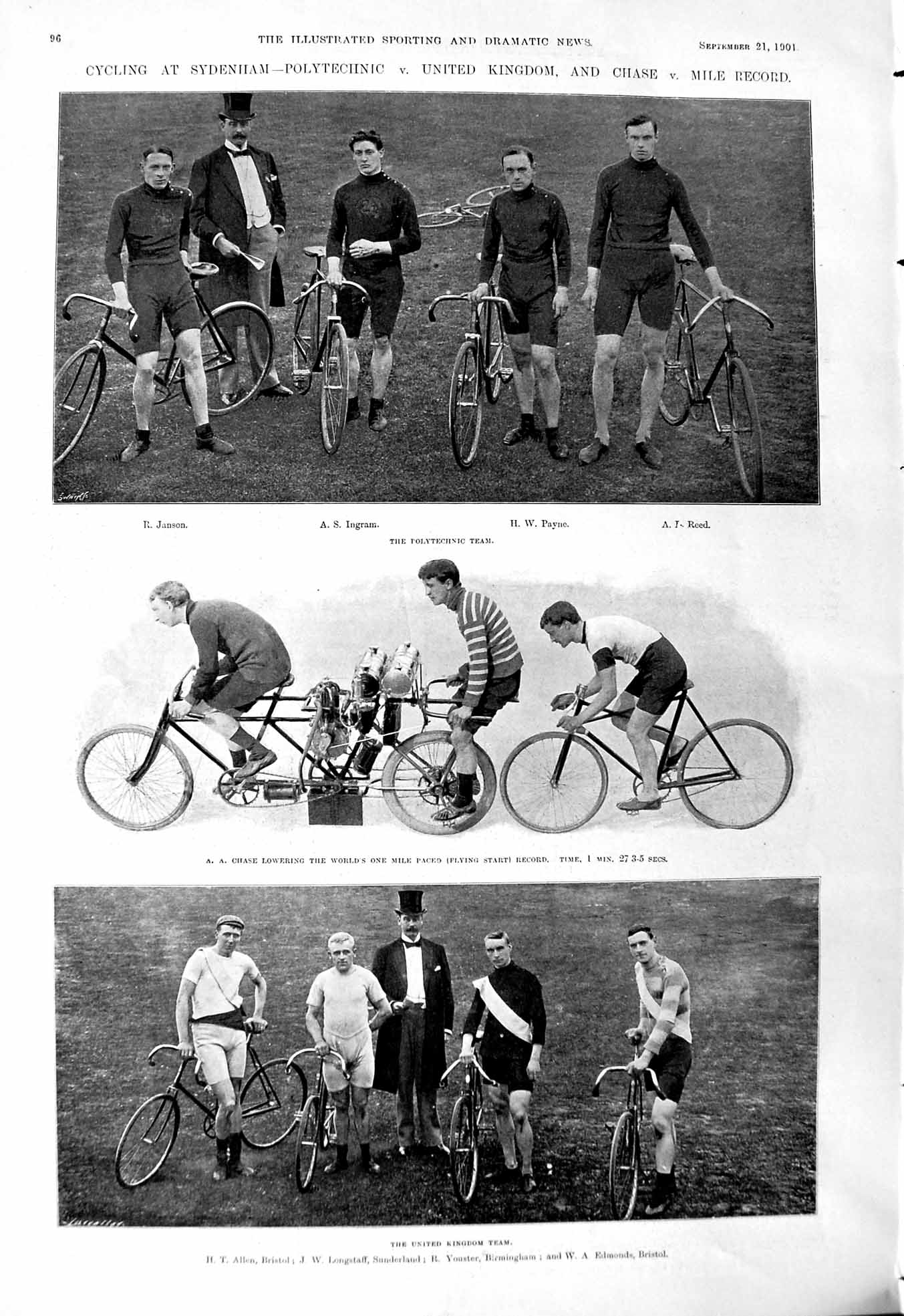 Old 1901 Cycling Sydenham Janson Ingram Payne Reed Chase Bristol Long Victorian