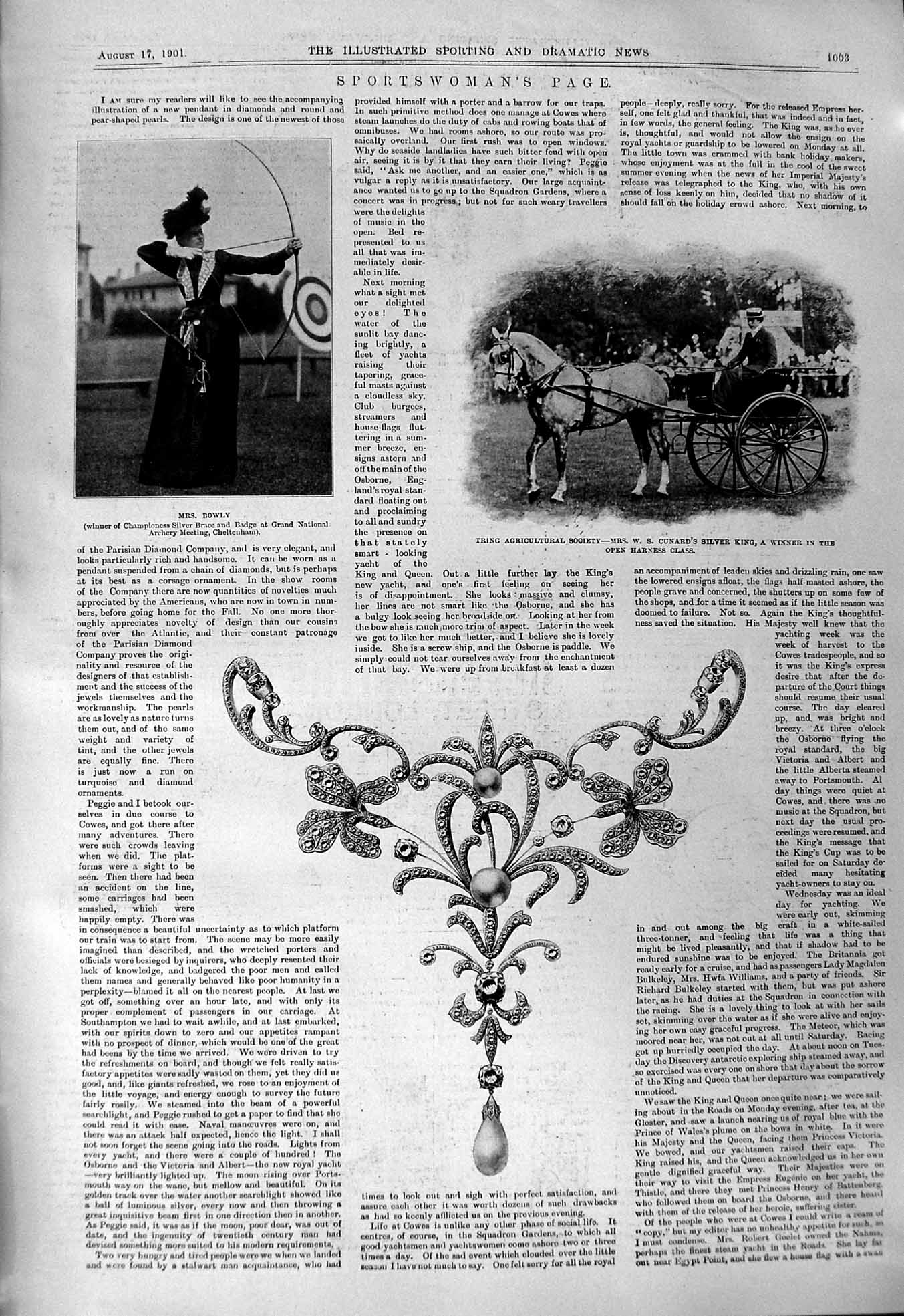 Old 1901 Sports Women Bowly Archery Cunard Horses Warwick Vase GsmVictorian