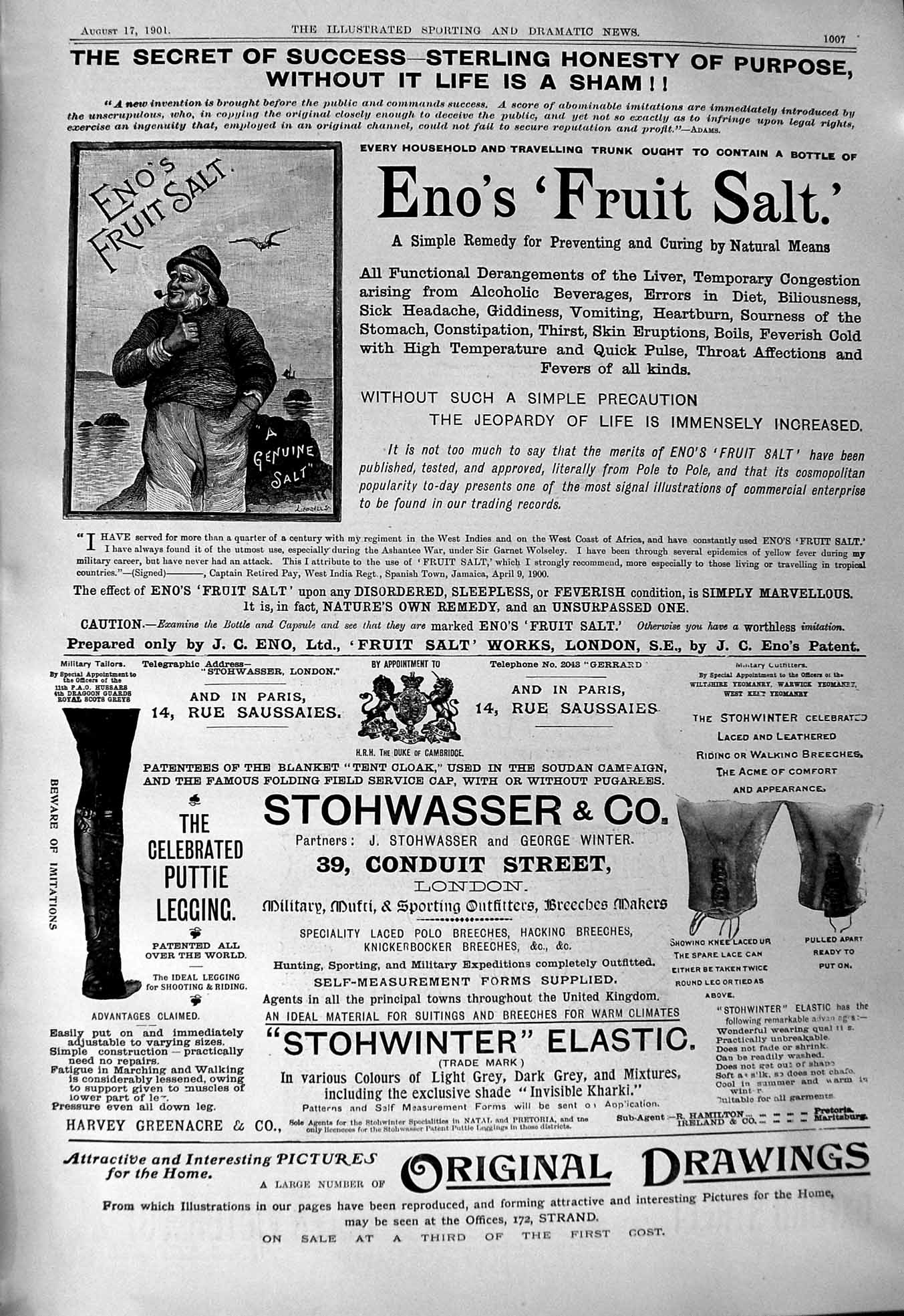 Old 1901 Eno'S Fruit Salt Stohwasser Carter'S Liverpills Benson Watch 20th