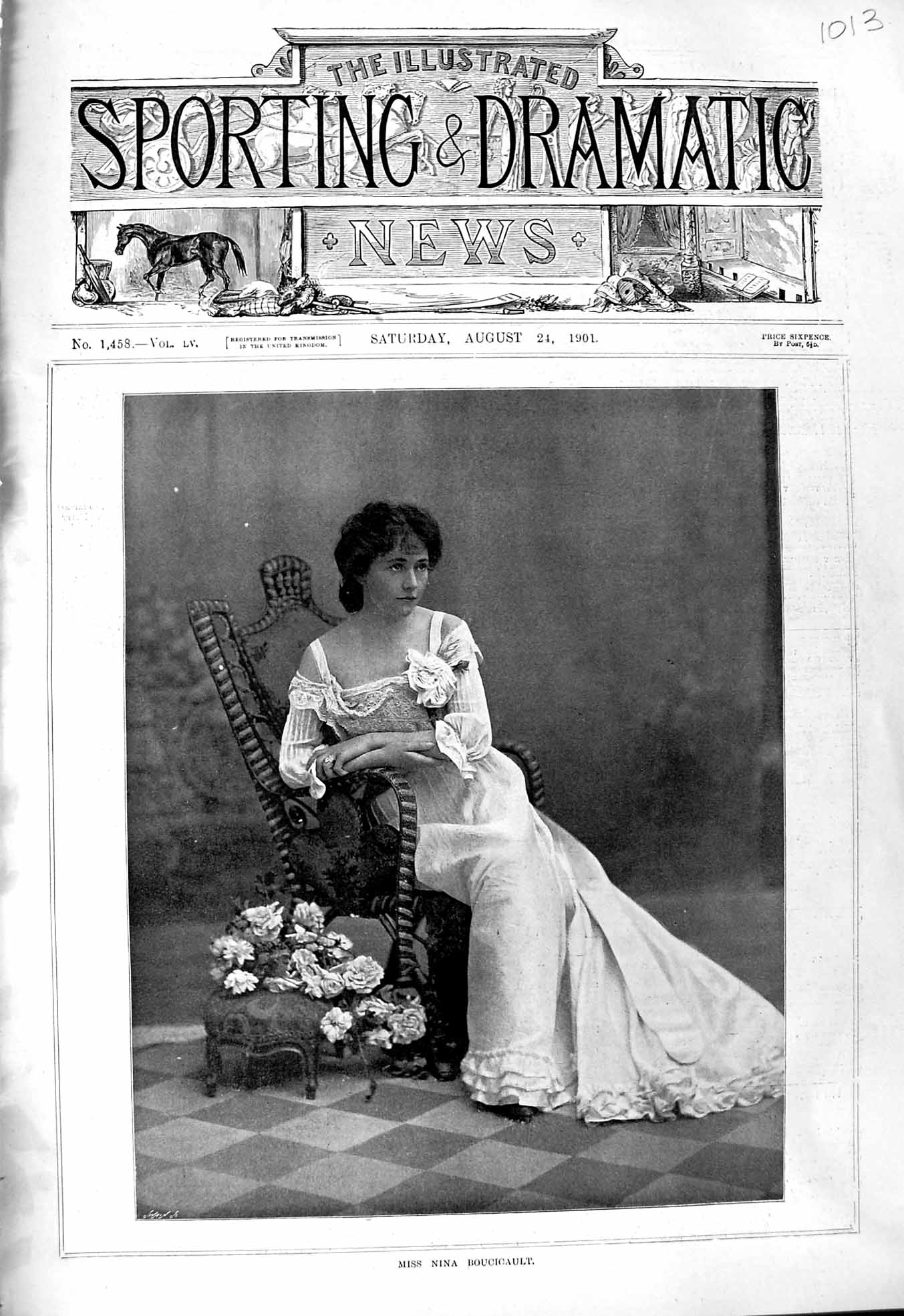 Original Old Antique Print 1901 Photograph Miss Nina Boucicault Beautiful Lady