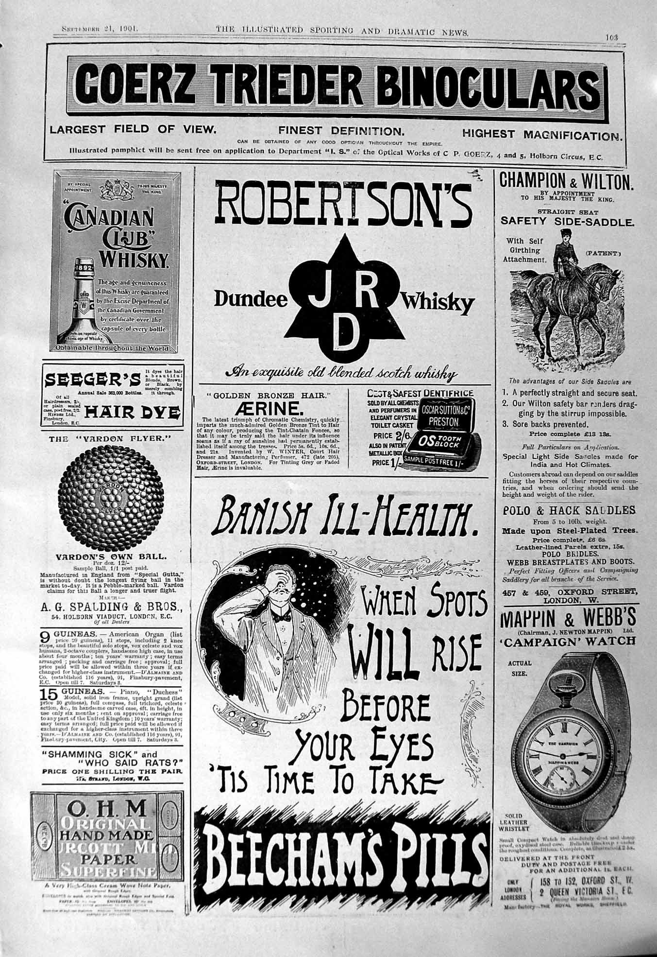 Old 1901 Robertson Whisky Beechams Pills Mappin Webb Weeger Hair Dye Victorian
