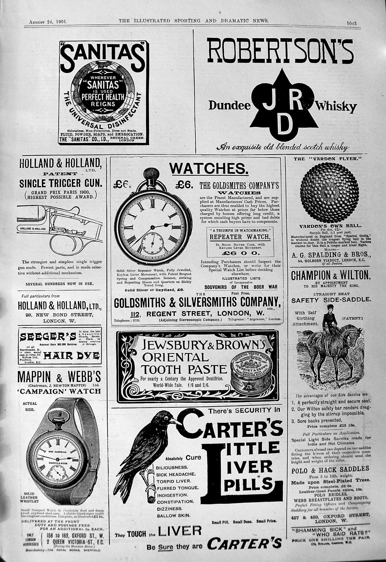 Old 1901 Robertsons Whisky Sanitas Carter'S Liver Pills Mappin WebbVictorian