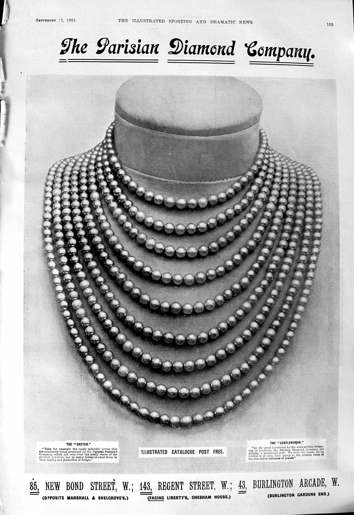 Antique Old Print 1901 Parisian Diamond Company Jewellery Burlington Arcade