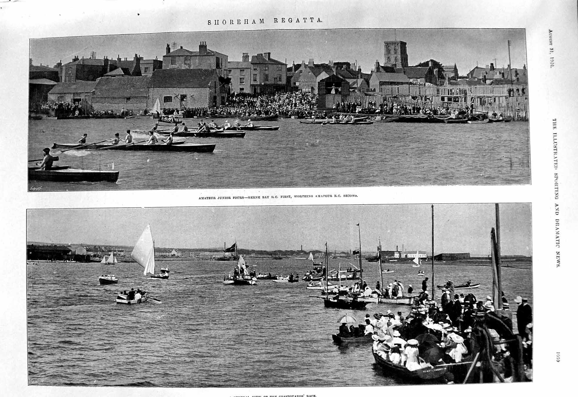 Old 1901 Shoreham Regatta Boats Rowing Junior Fours Herne Bay Coastgu 20th
