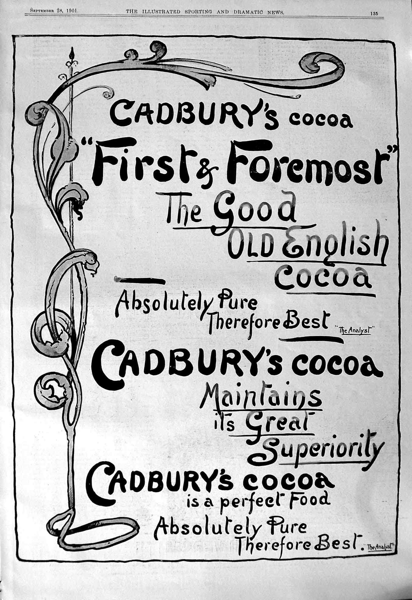 Antique Print 1901 Cadbury'S Cocoa Gsmith Silversmith Sword Honour Turner 20th