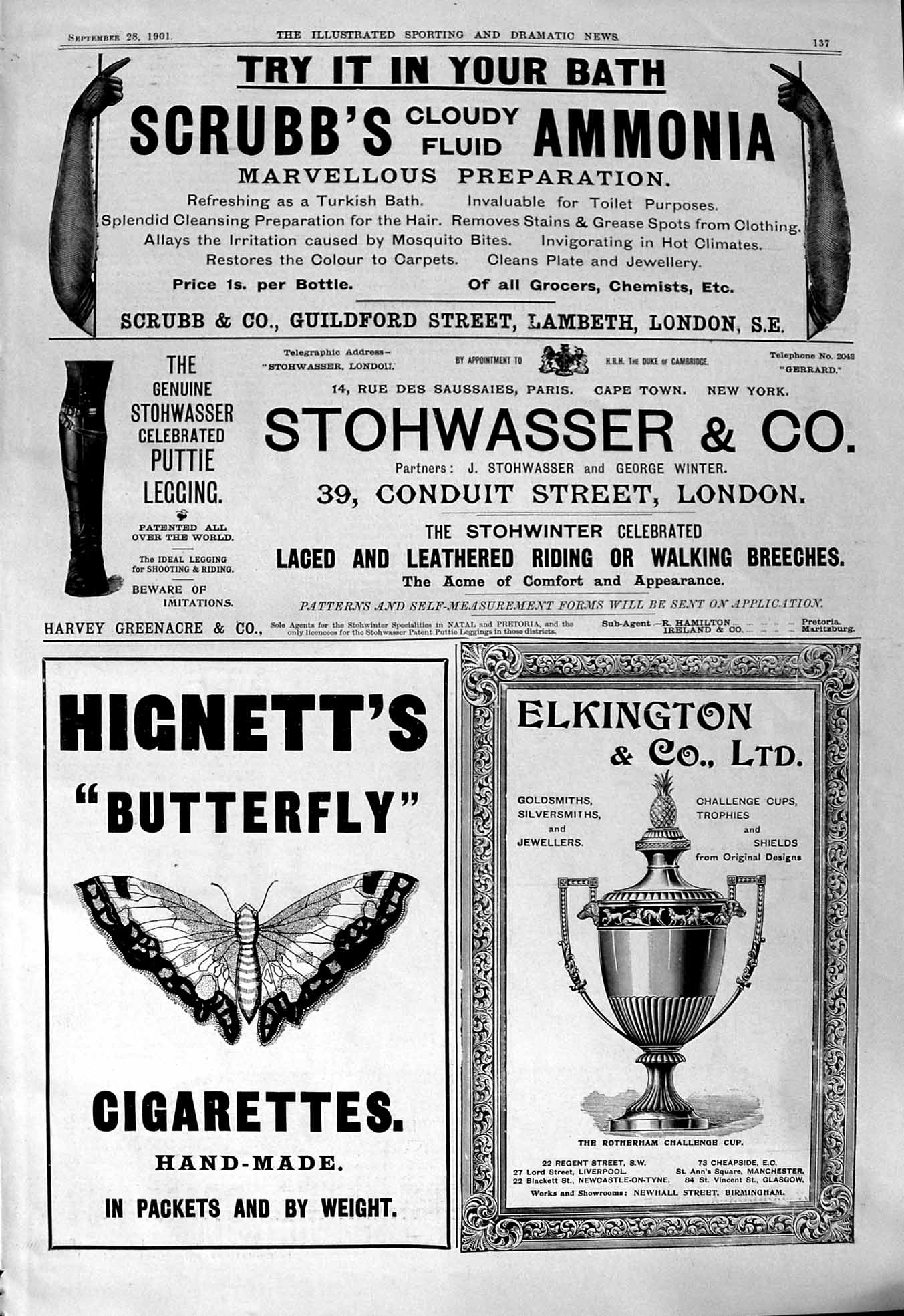 Old Print 1901 Scrubb'S Ammonia Hignett Cigarettes Elkington Mappin Webb 20th