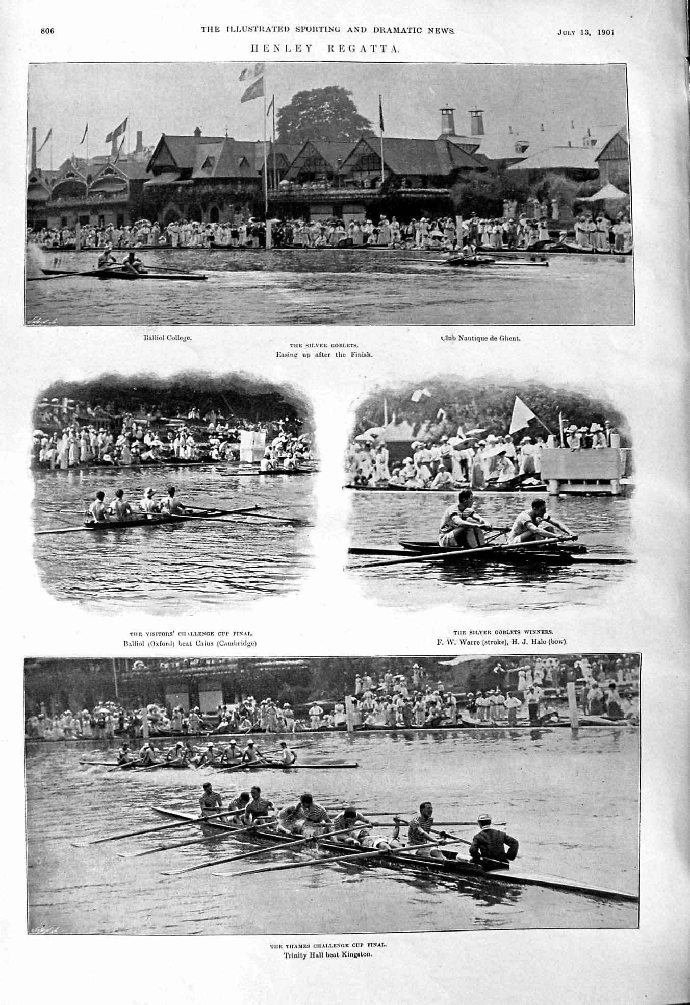 Old 1901 Henley Regatta Warre Hale Caius Trinity Fox Ashe Houseboats Victorian