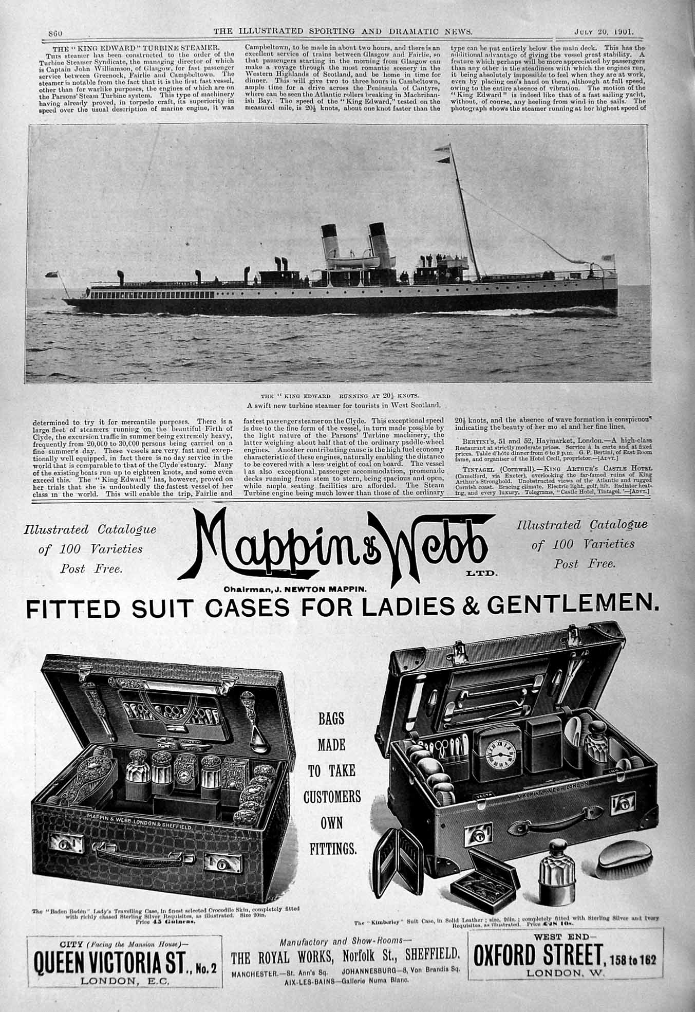 Old 1901 King Edward Turbine Steamer Ship Mappin Webb Eno'S Fruit Sal Victorian