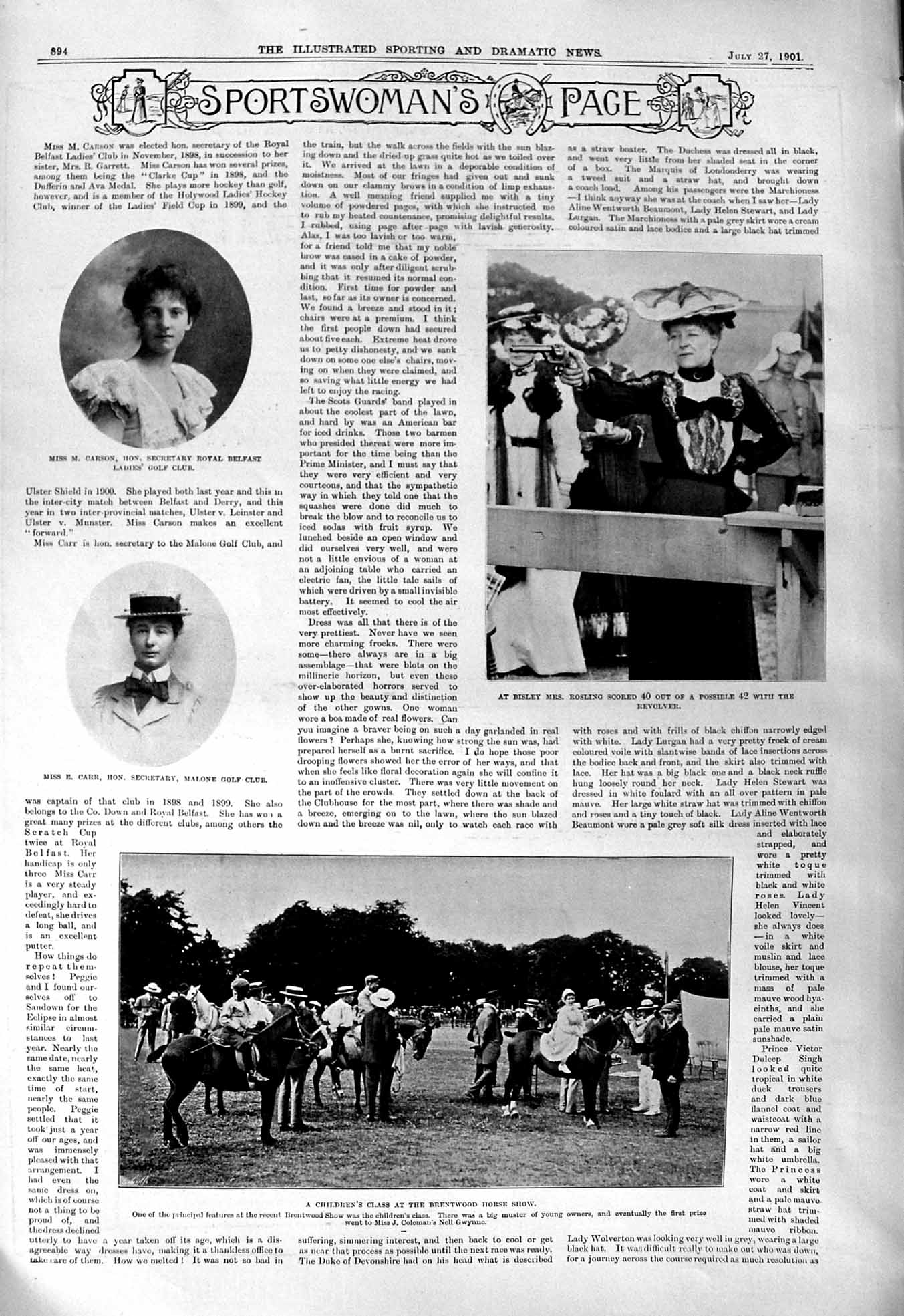 Old 1901 Carson Ladies Golf Carr Brentwood Horses Bisley Roslling Sho Victorian