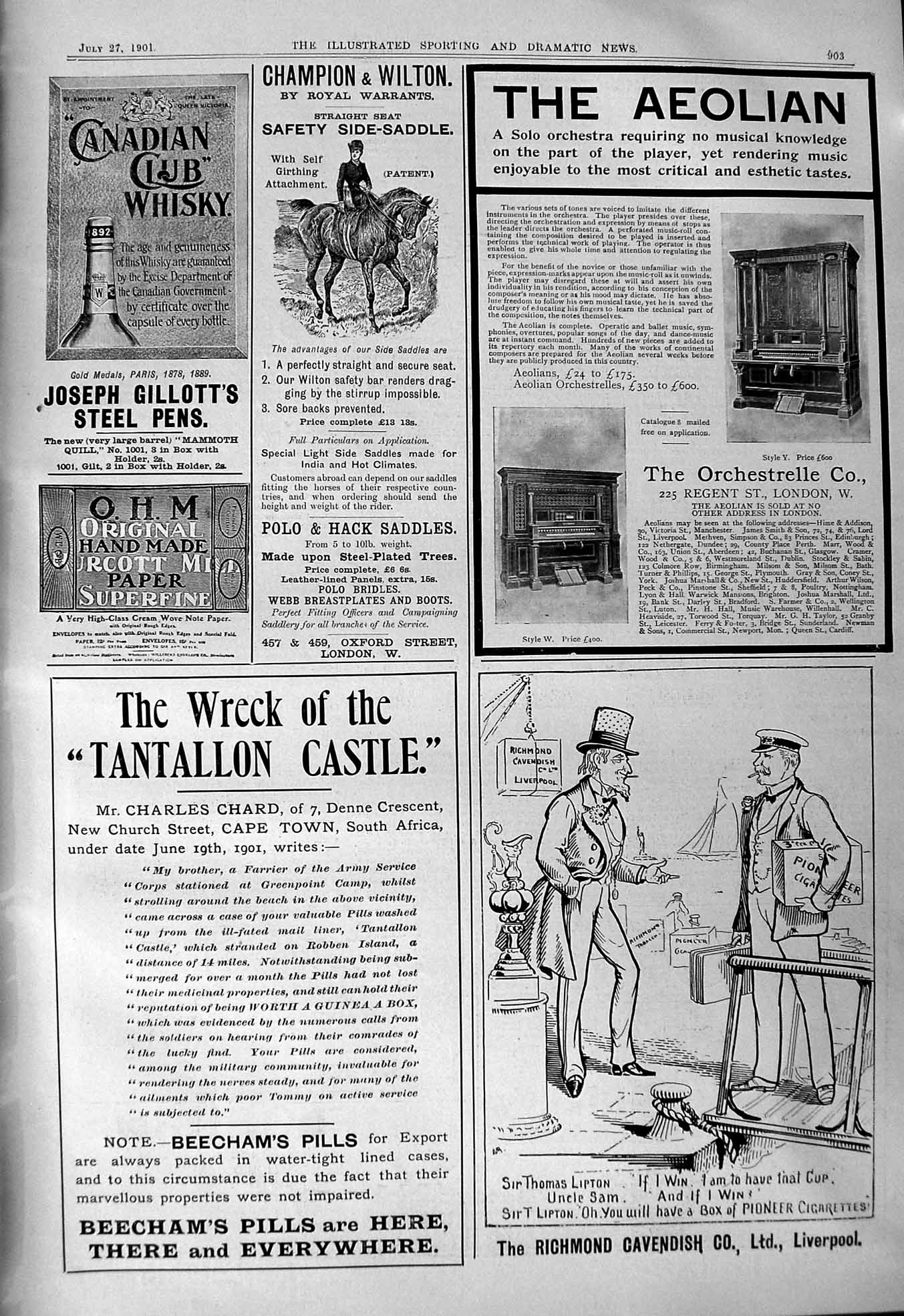 Old 1901 Richmond Cavendish Liverpool Beechams Pills Canadian Whisky Victorian
