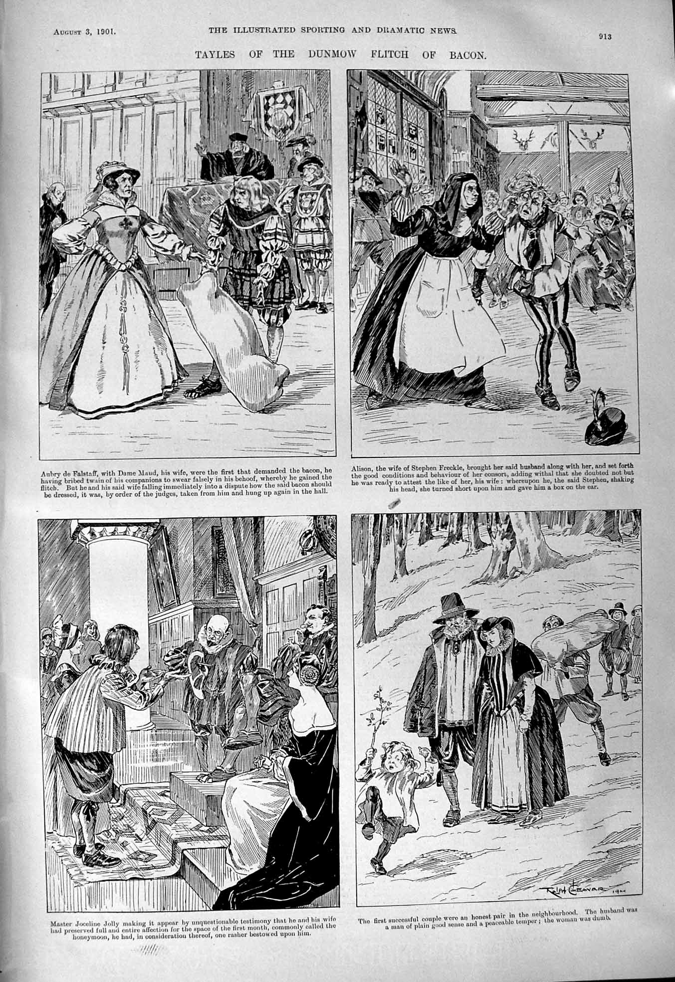 Antique Print 1901 Tayles Dunmow Elitch Bacon Aubry Falstaff Theatre Scenes