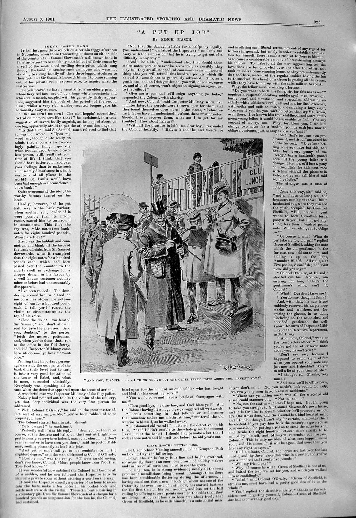 Antique Print 1901 Street Scene Bank Ambleside Wrestling Borrans Sport Men 20th