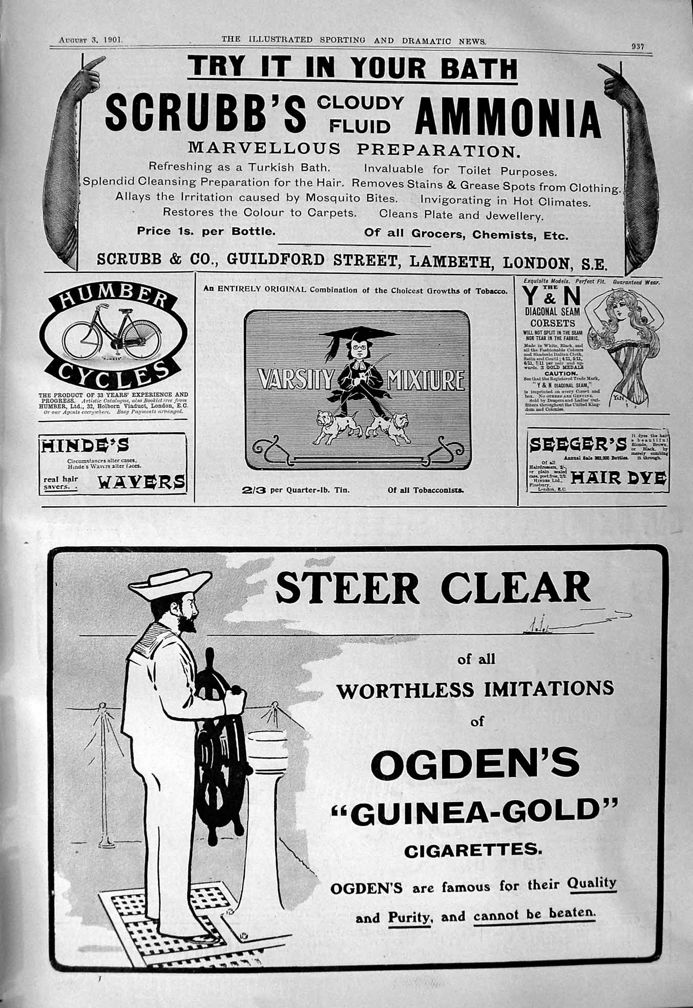 Antique Print 1901 Advertisement Scrubb'S Ammonia Ogdens Guinea-GCigarettes
