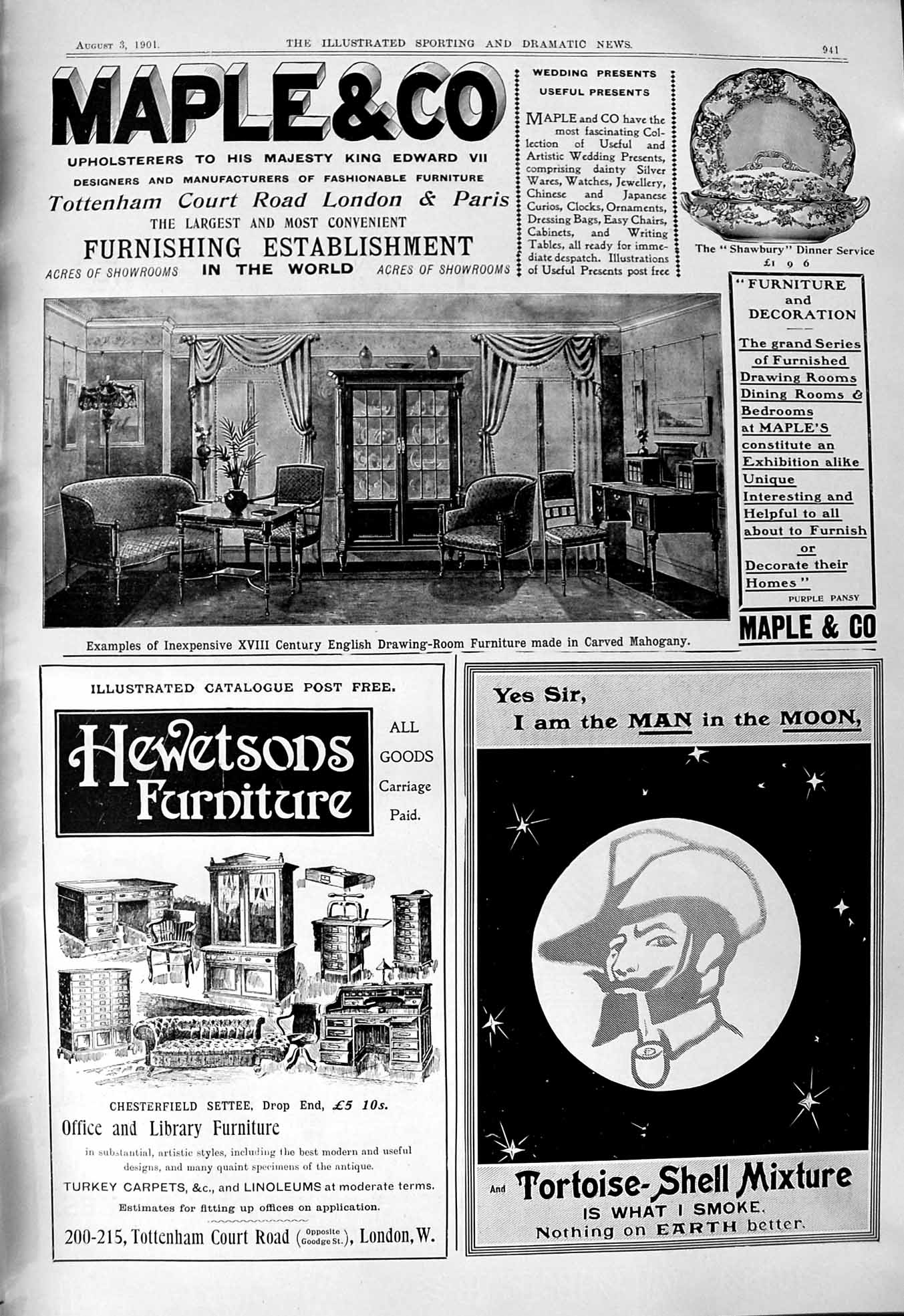 Old Print 1901 Maple Hewetsons Tobacco Carters Liver Pills Bensons Watch 20th