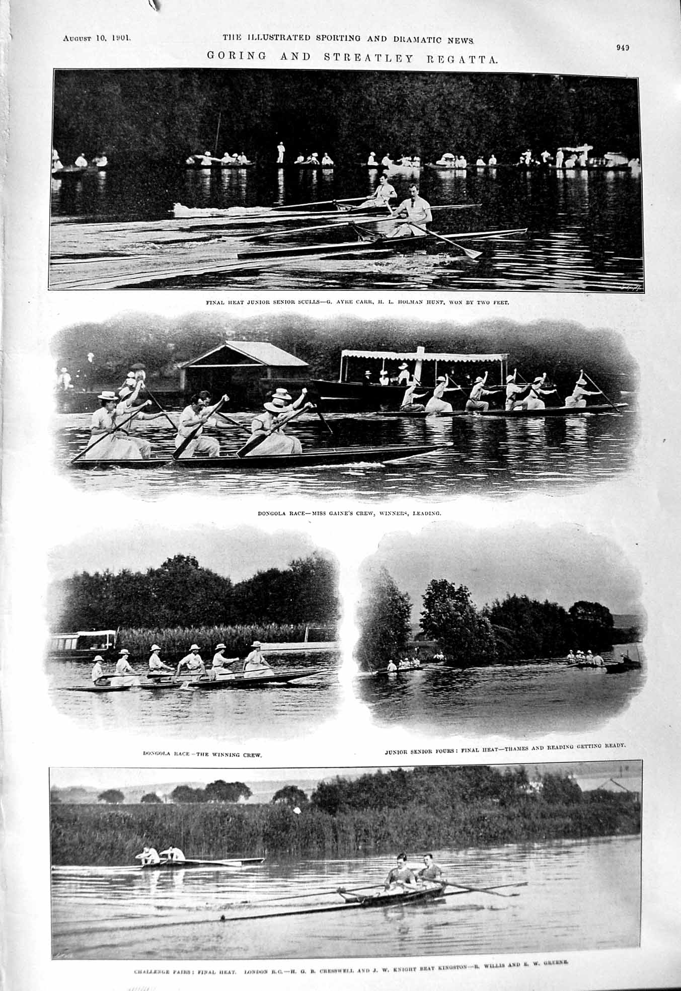 Old 1901 Goring Streatley Regatta Rowing Boats Ayre Carr Hunt Gaine C Victorian