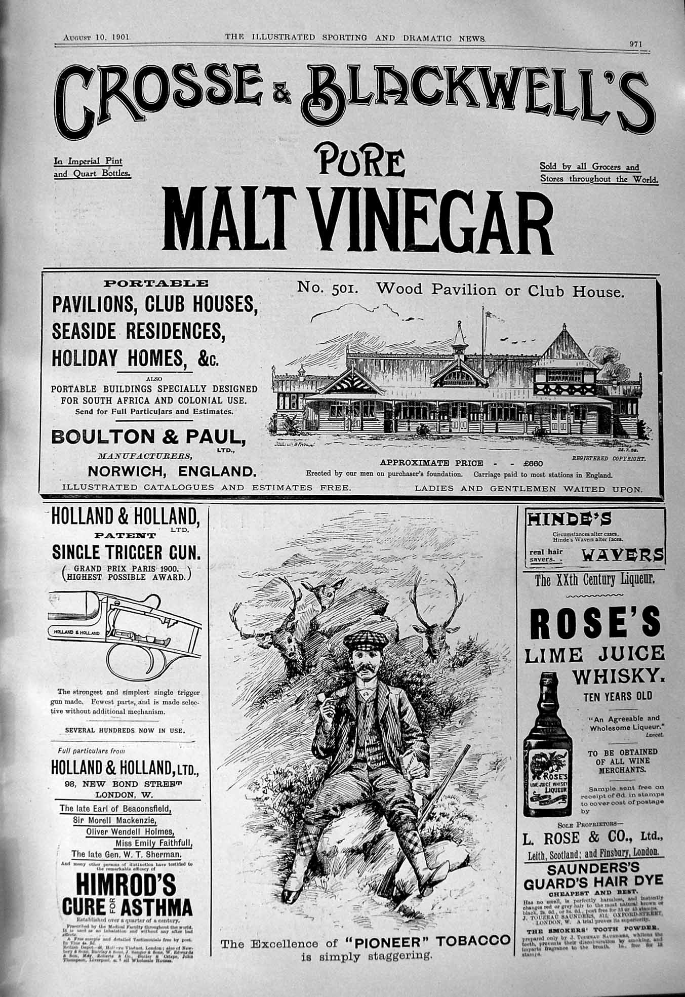 Old 1901 Crosse Blackwells Malt Vinegar Pioneer Tobacco Rose'S Whisky Victorian