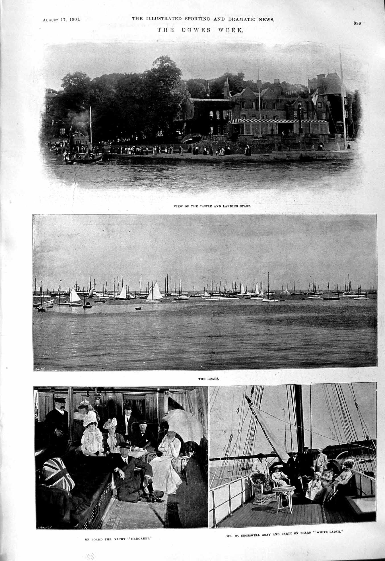 Old 1901 Cowes Castle Yacht Crosswell Gray White Ladye Margaret Brita Victorian