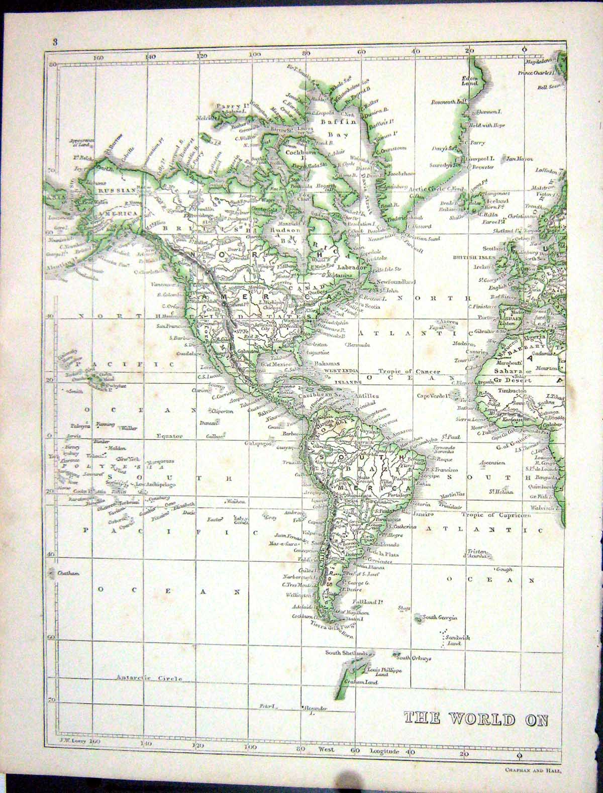 Original Old Antique Print Lowry Map 1853 North South America Canada Hudson Bay