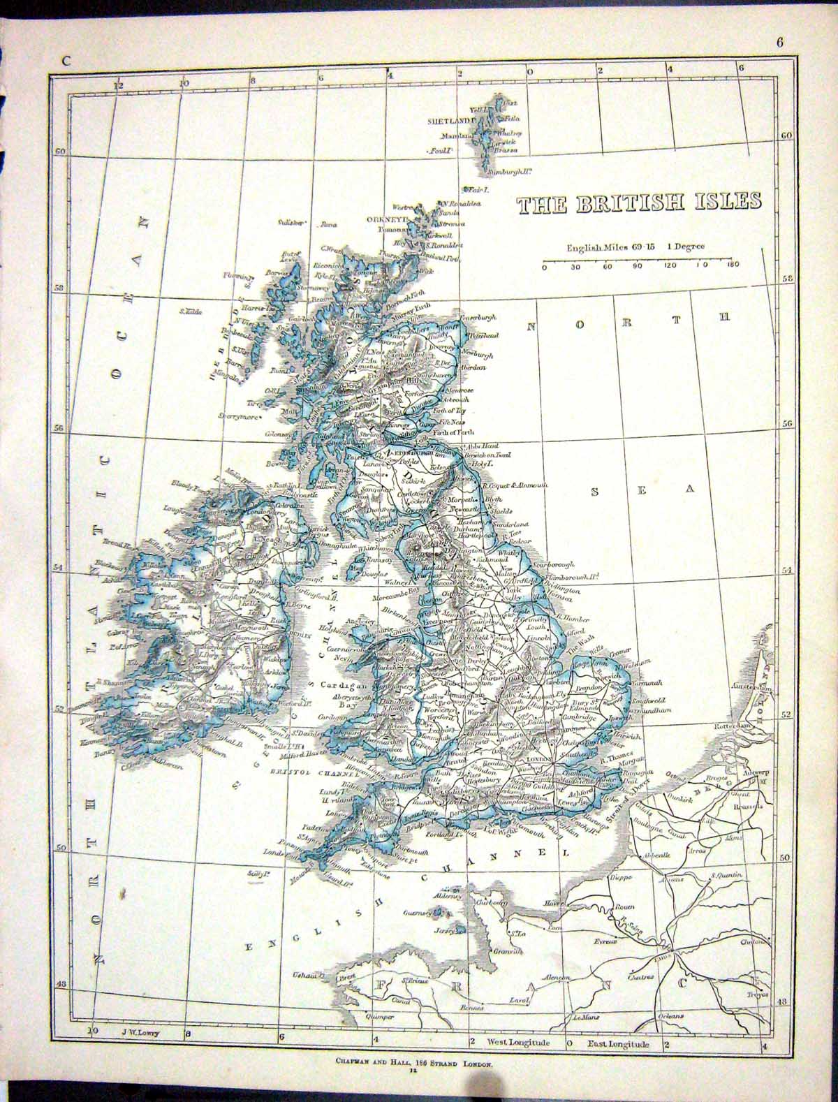 Original Old Antique Print Lowry Map 1853 British Isles Ireland Orkney Shetland