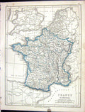 Antique Old Print Lowry Map 1853 Provinces France Bay Biscay Mediterranean 19th