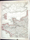 Original Old Antique Print Lowry Map 1853 North West France British Channel